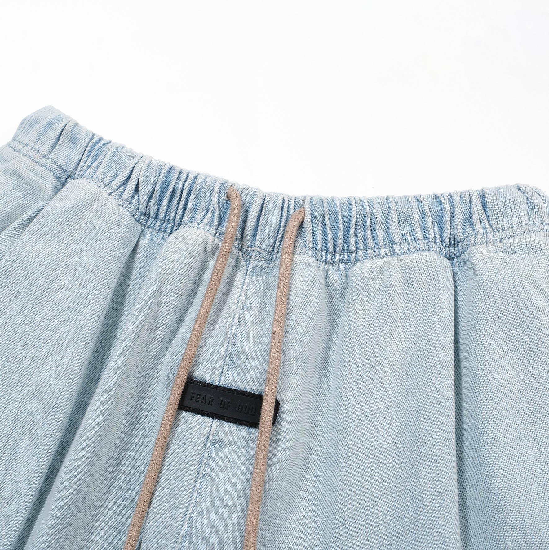FOG ESSENTIALS Light Wash Drawcord Wide-Leg Denim Jeans