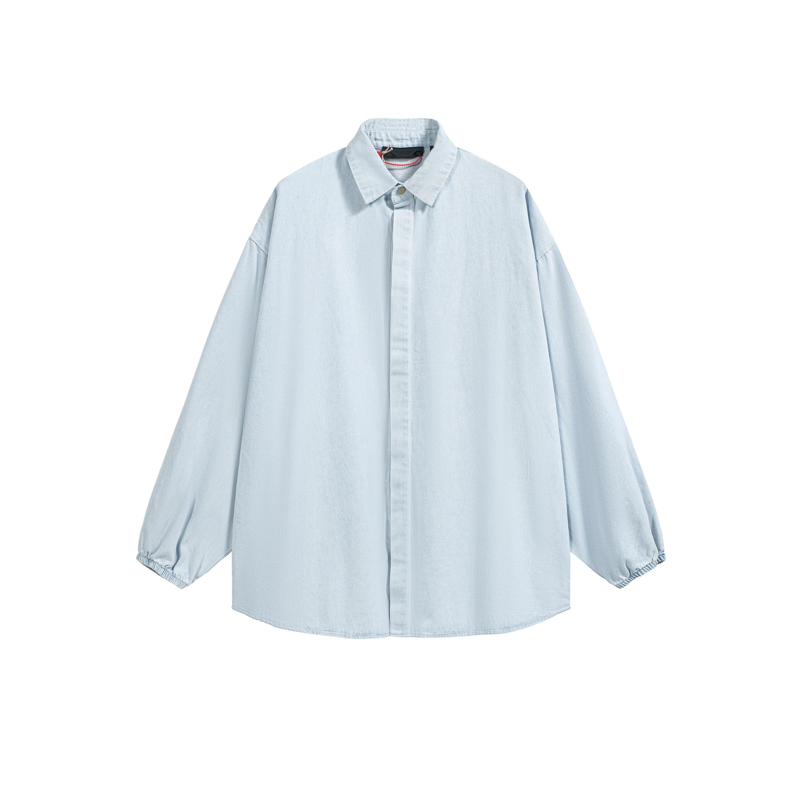 Unisex Oversized Light Blue Wash Long Sleeve Denim Shirt