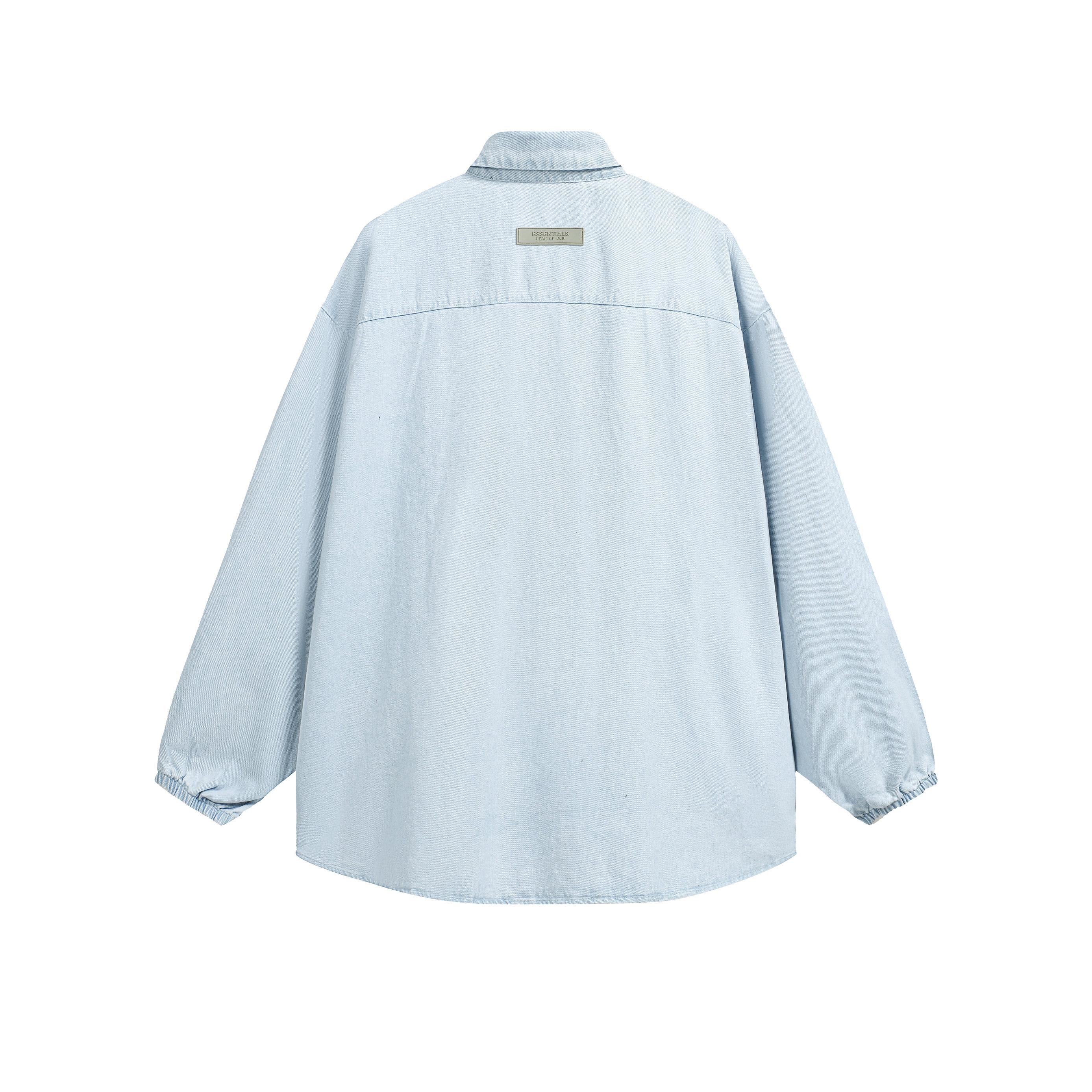 Unisex Oversized Light Blue Wash Long Sleeve Denim Shirt