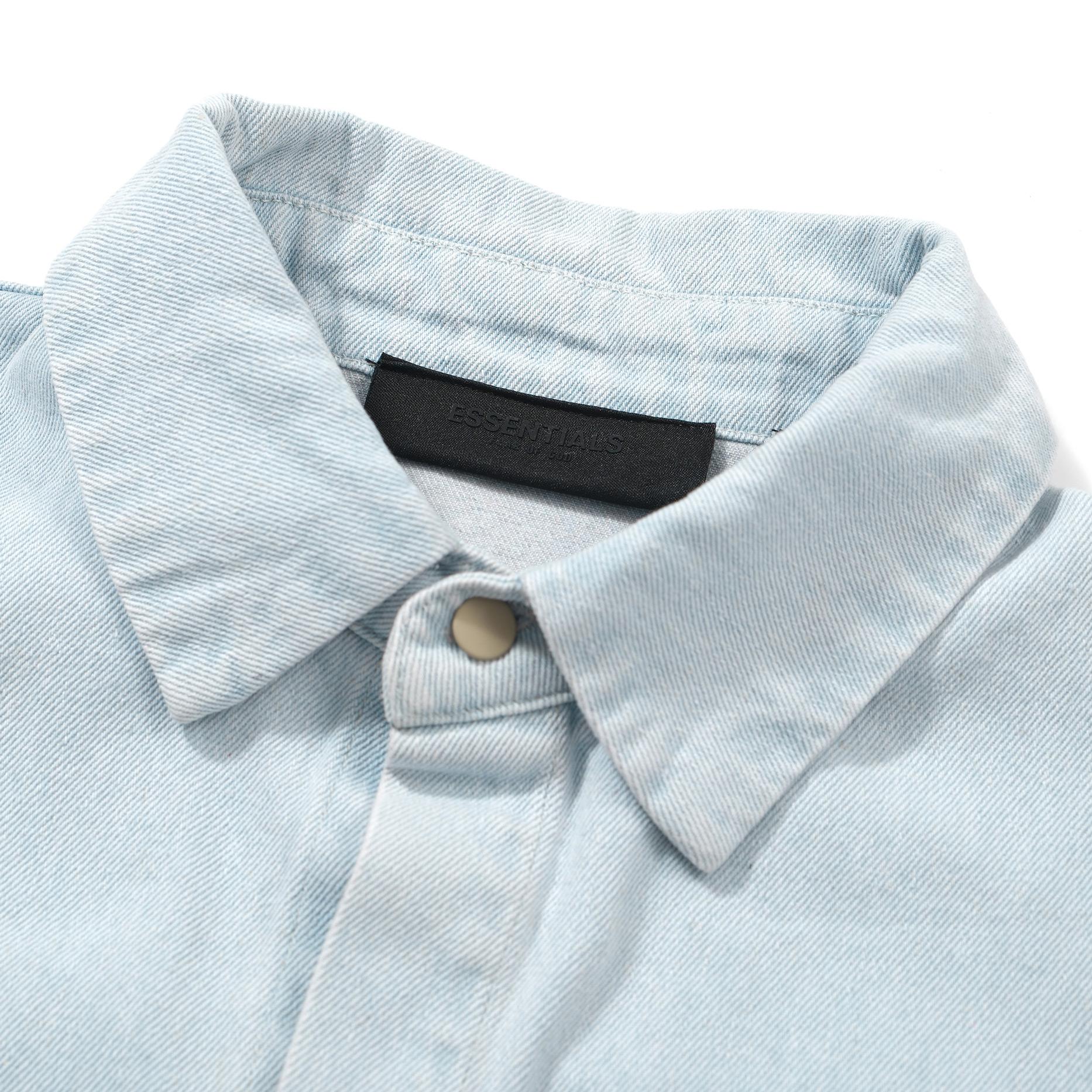 Unisex Oversized Light Blue Wash Long Sleeve Denim Shirt