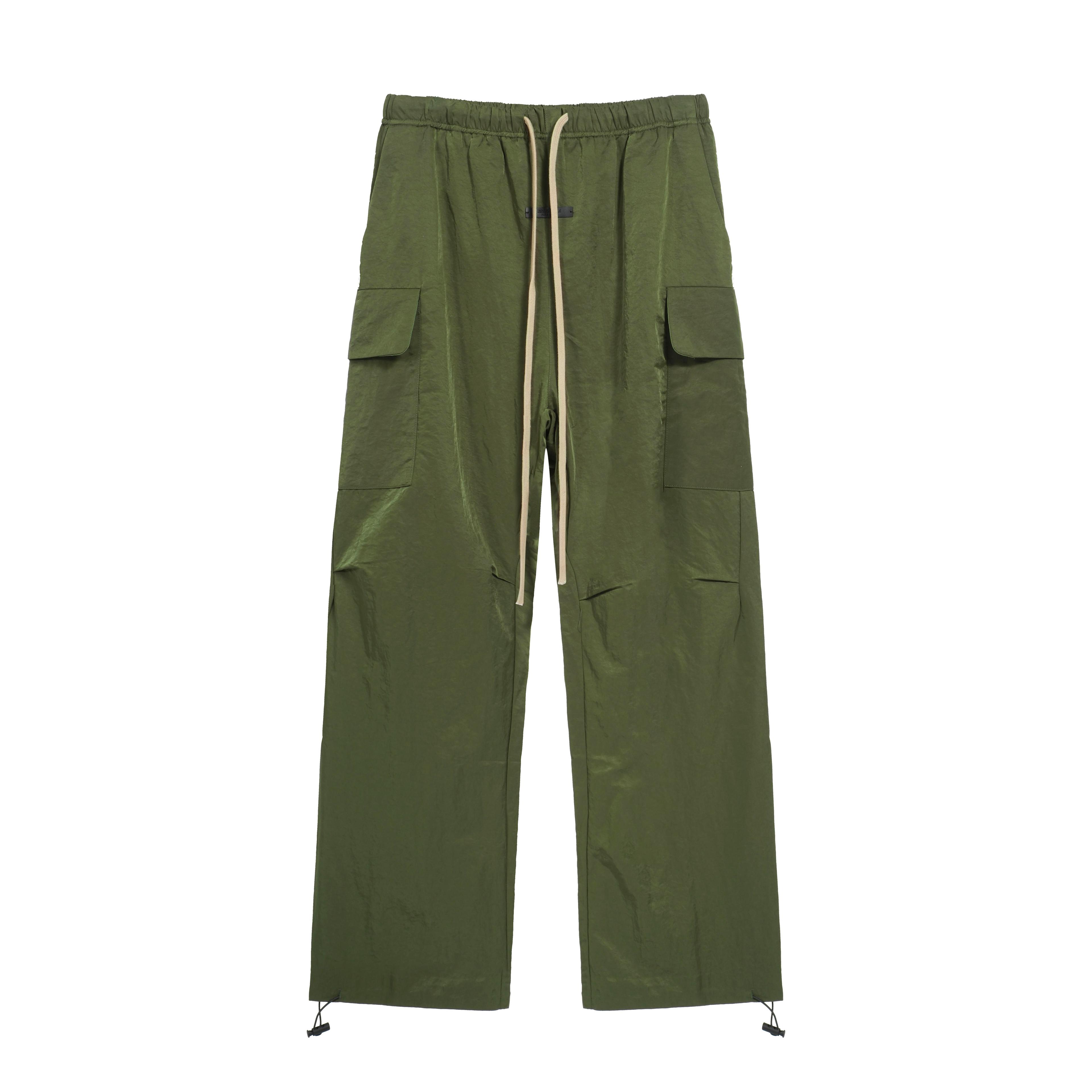 Essentials Olive Nylon Wide-Leg Cargo Pants - FOG Utility