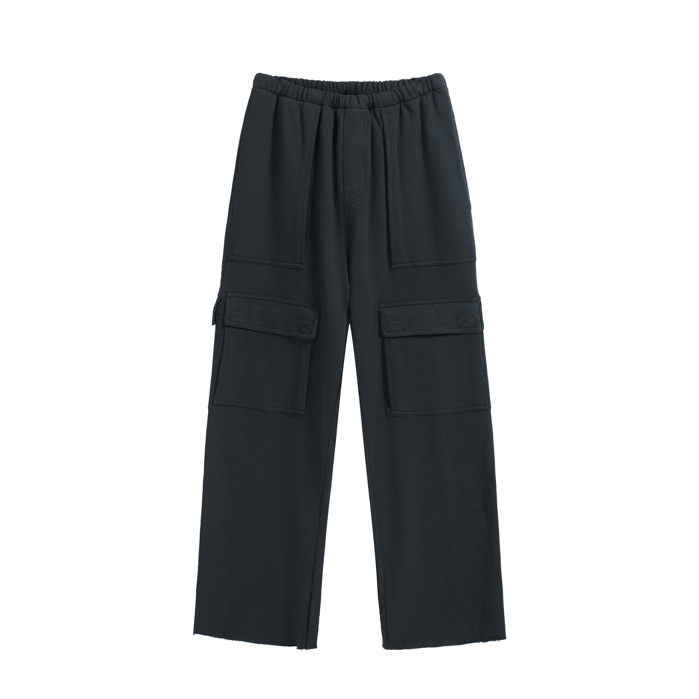 GREG ROSS Wide-Leg Black Fleece Cargo Sweatpants