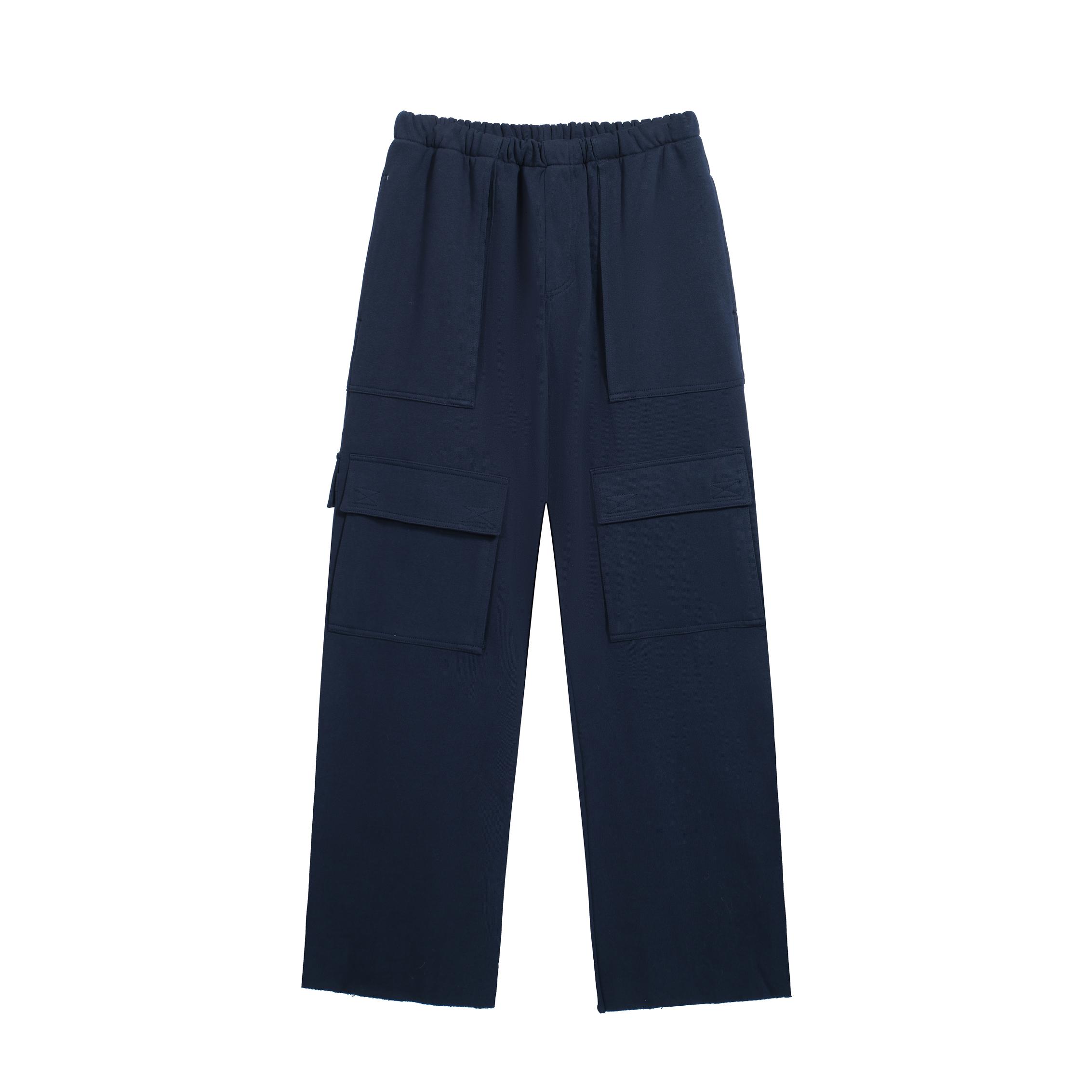 GREG ROSS Wide-Leg Navy Fleece Cargo Sweatpants