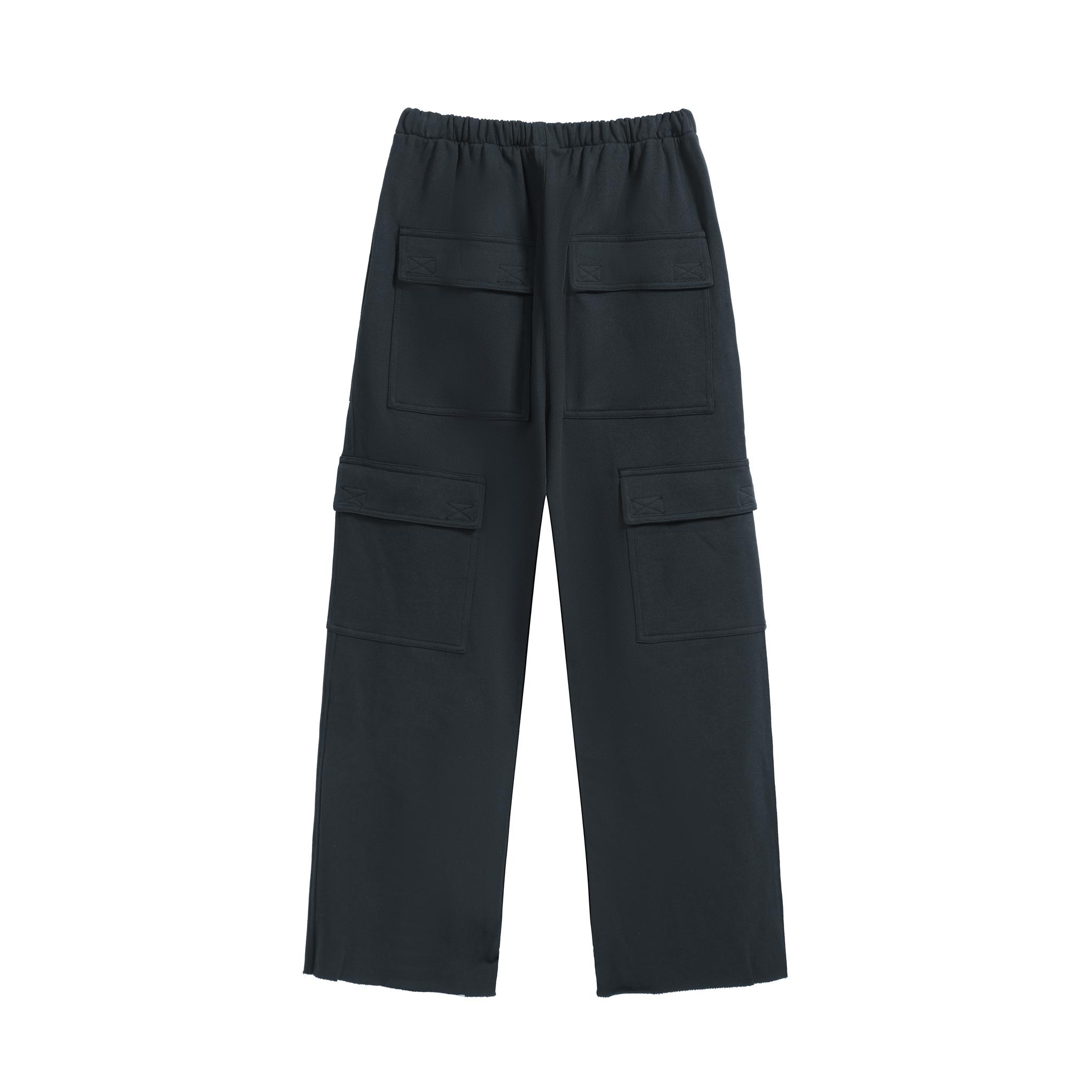 GREG ROSS Wide-Leg Black Fleece Cargo Sweatpants