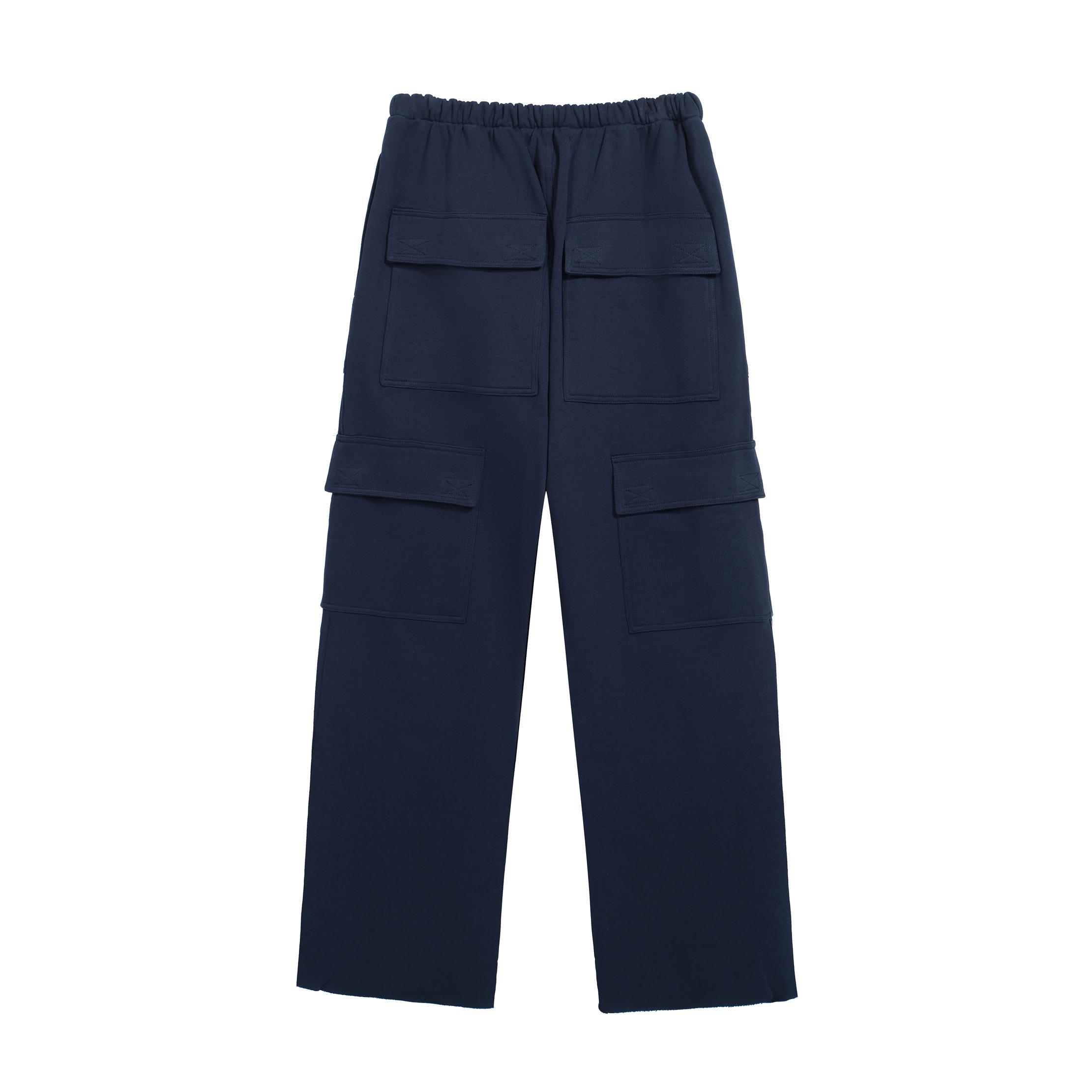 GREG ROSS Wide-Leg Navy Fleece Cargo Sweatpants