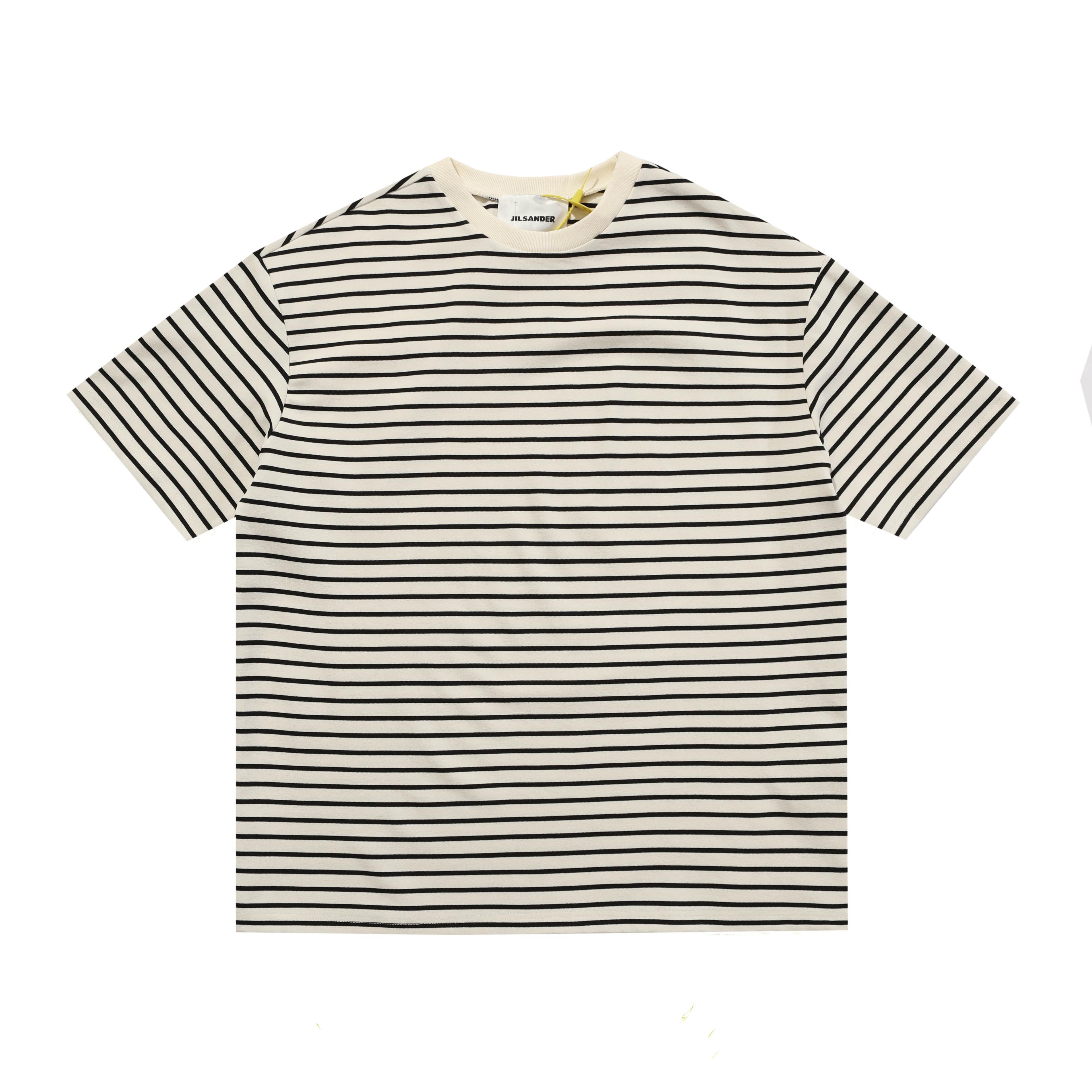 Jil Sander Striped Cotton T-Shirt - Breton Stripe Logo Tee