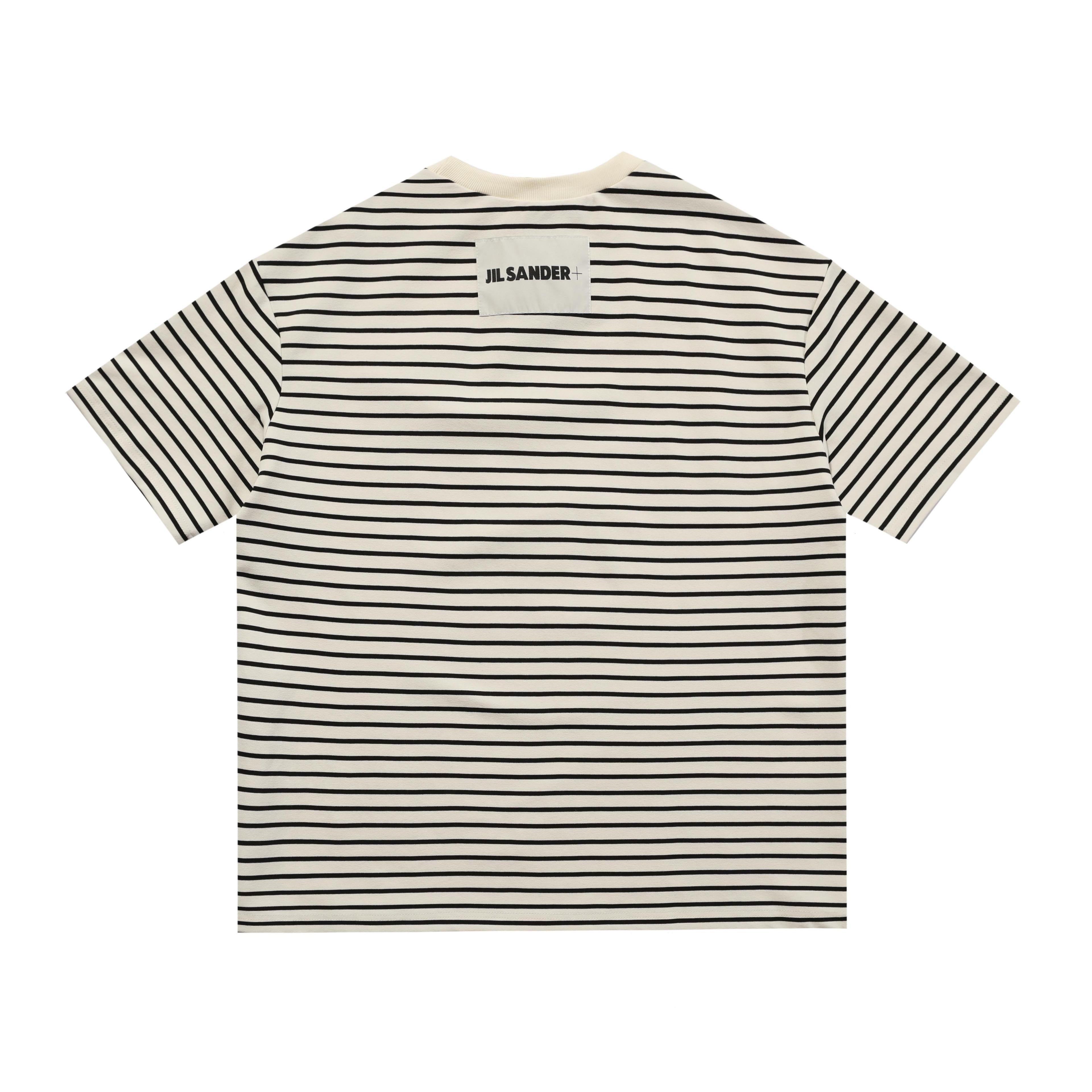 Jil Sander Striped Cotton T-Shirt - Breton Stripe Logo Tee