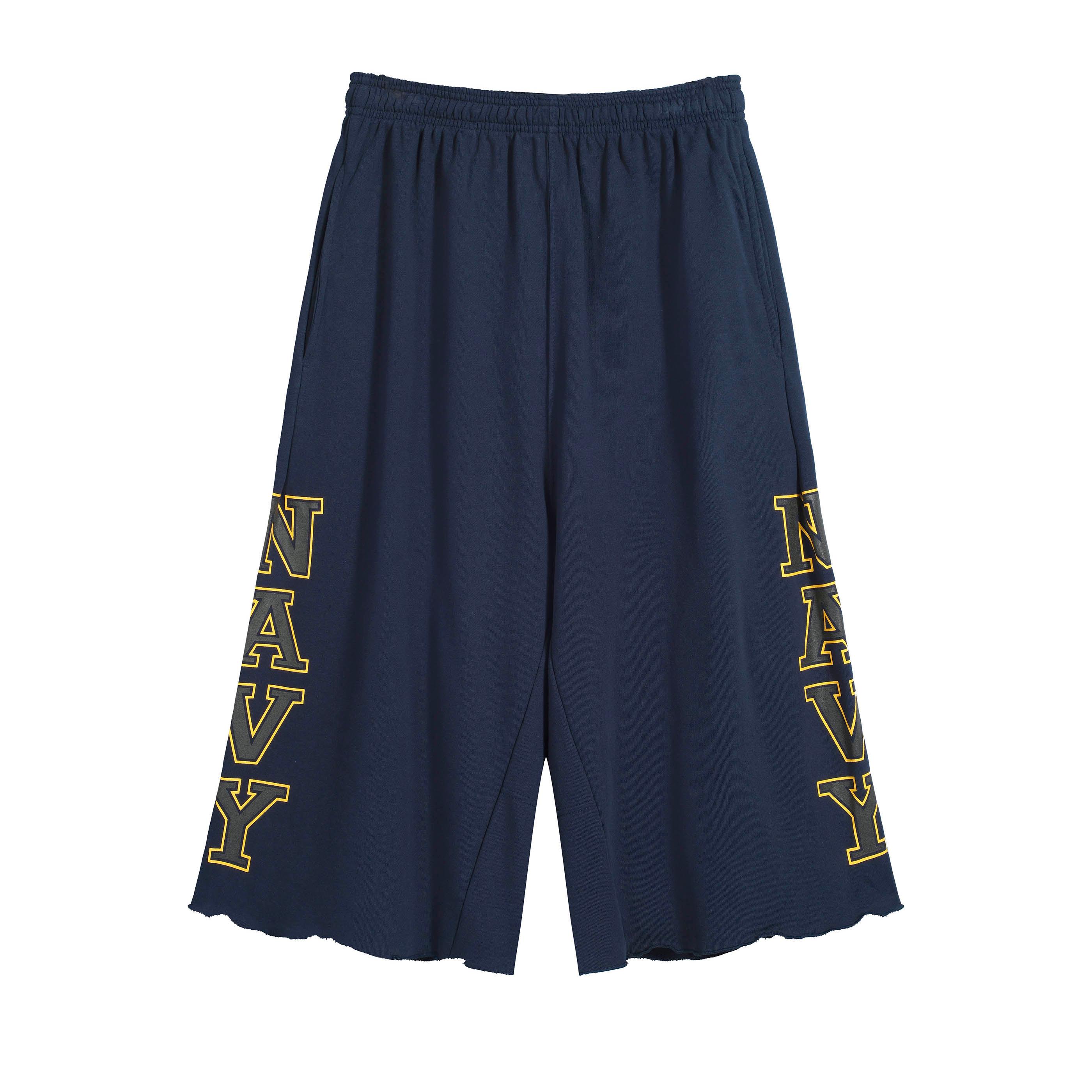 JOSH JAMAL Navy Oversized Graphic Sweat Shorts - Raw Hem