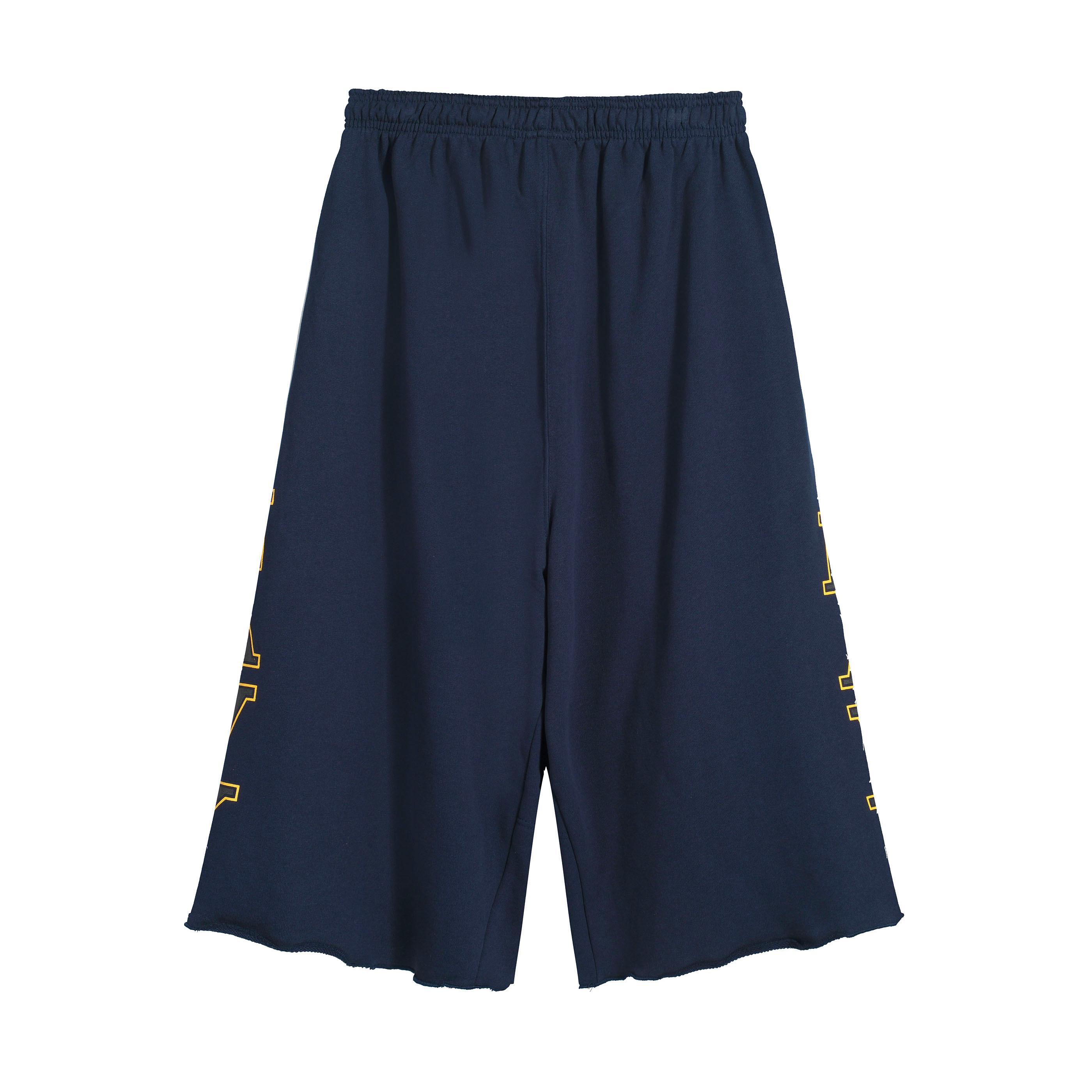 OSH JAMAL Navy Oversized Graphic Sweat Shorts - Raw Hem