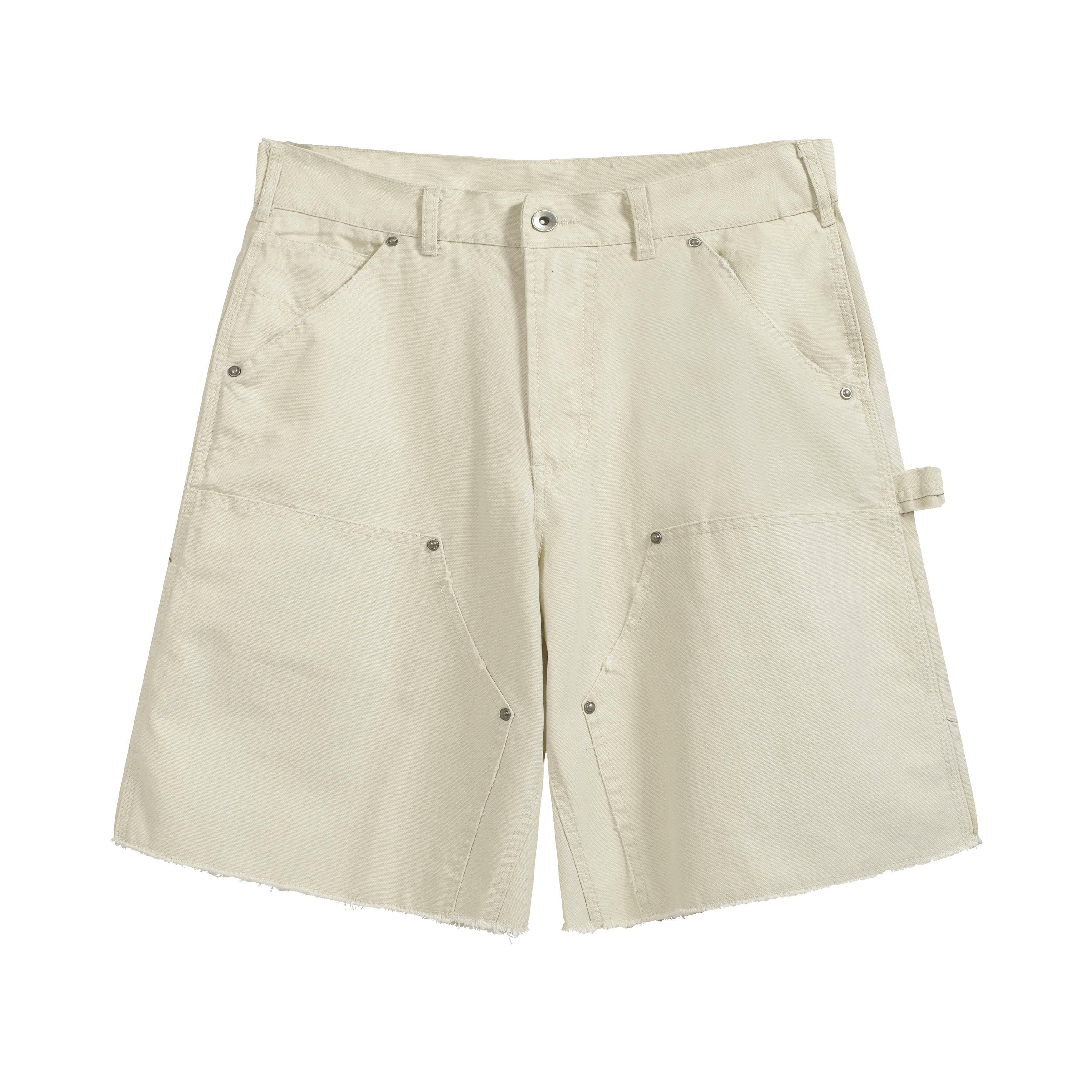 Margiela Ecru Workwear Deconstructed Canvas Shorts Raw Hem