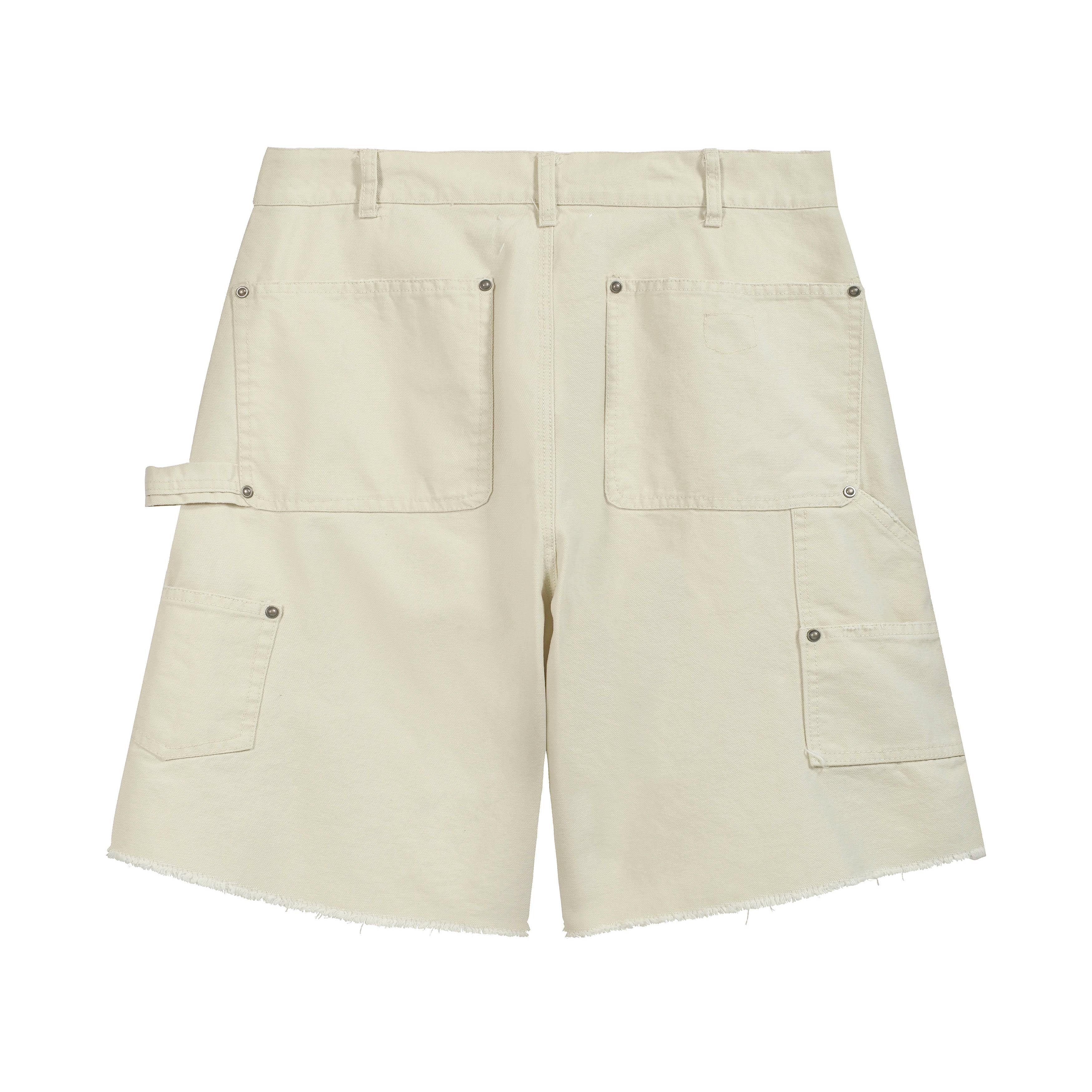 Margiela Ecru Workwear Deconstructed Canvas Shorts Raw Hem