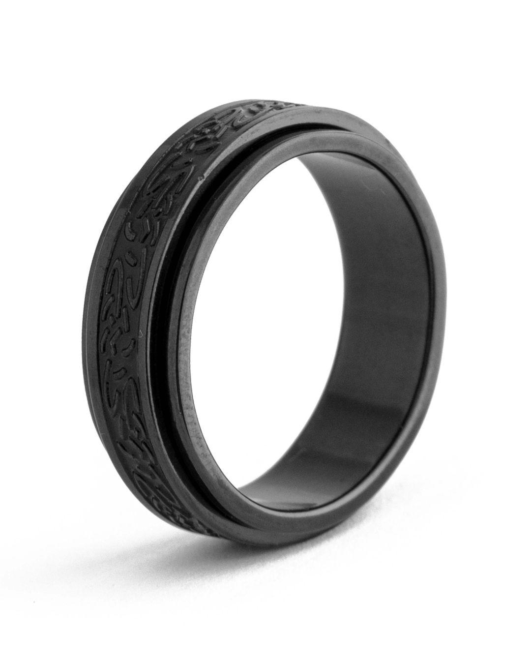 Edward Mirell Black Titanium Laser Men's Ring, 11575 - Black