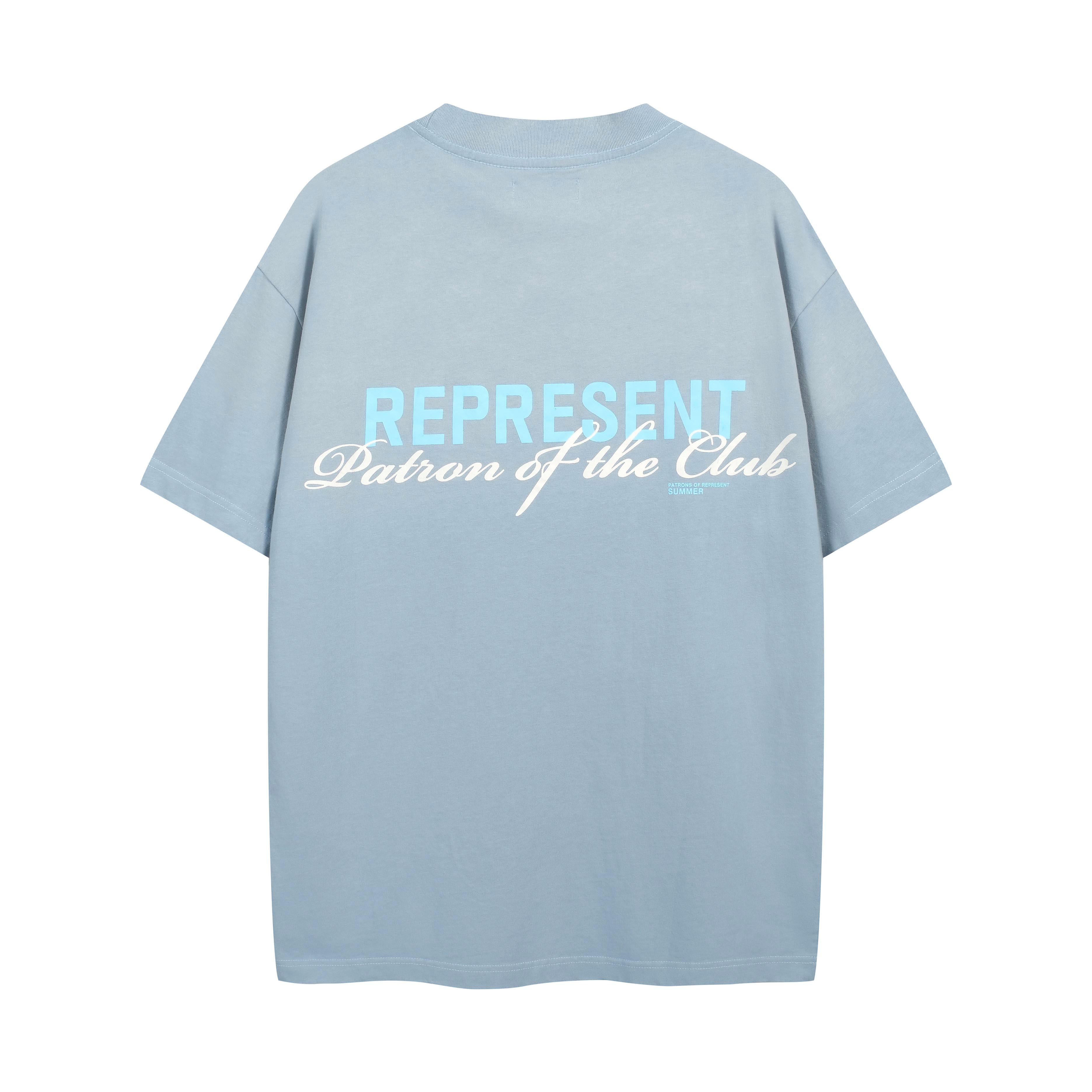 Represent Patron of the Club T-Shirt - Washed Blue Oversized