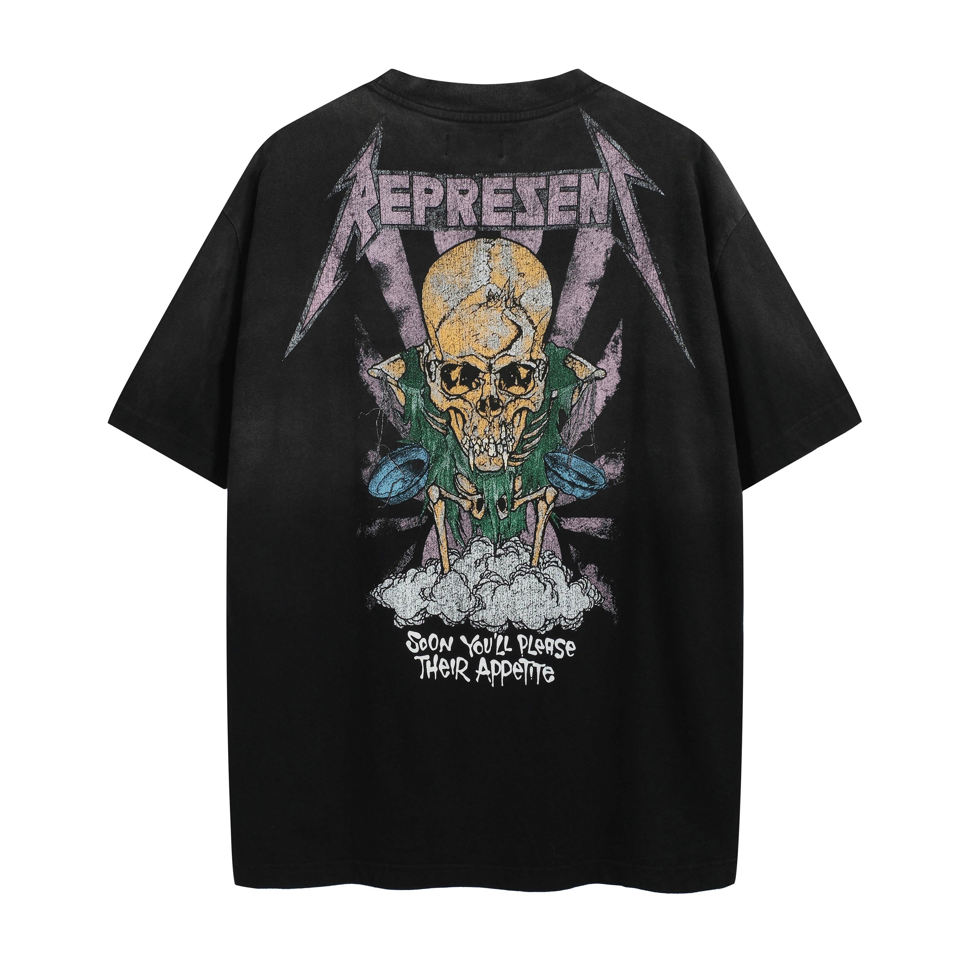 Represent Retro Graphic T-Shirt - Washed Black Oversized