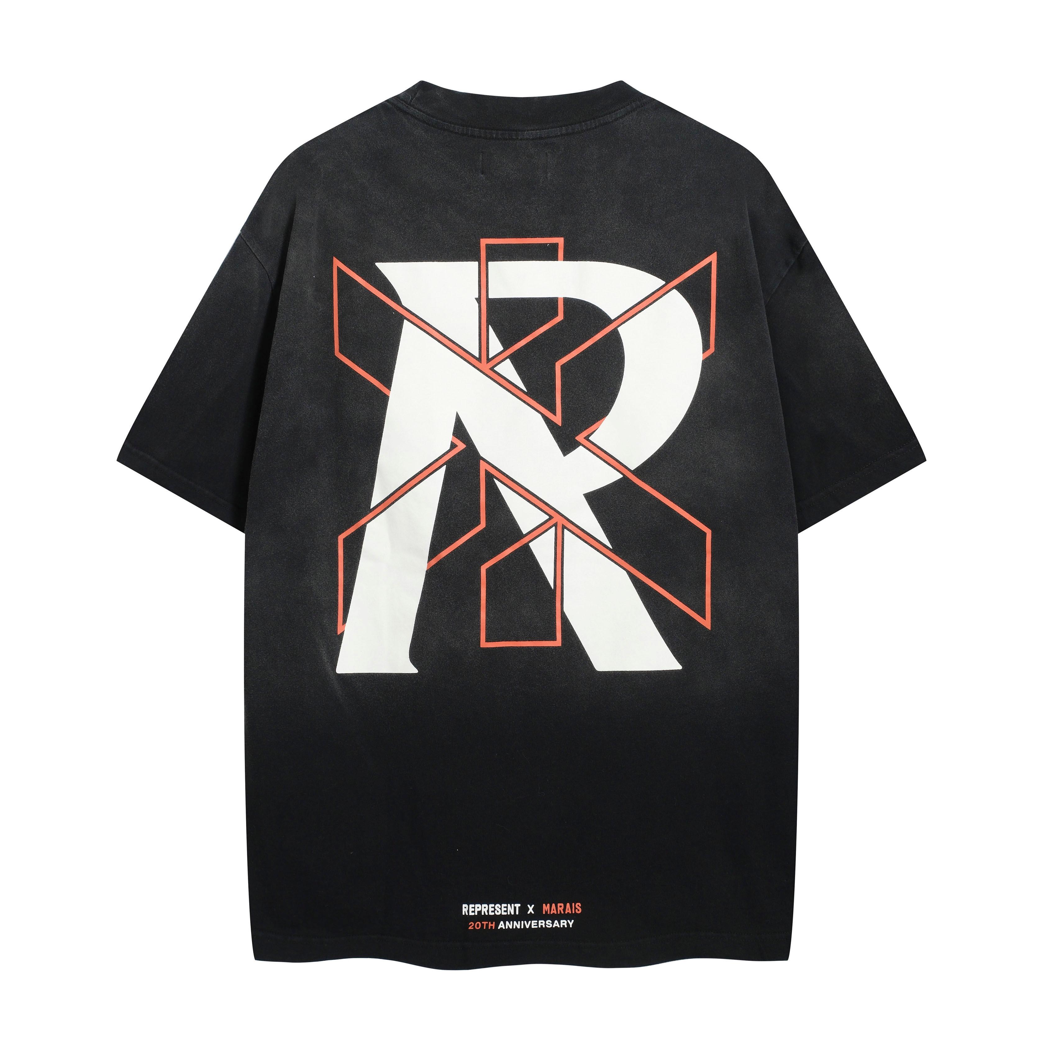 Represent x Marais Stained Black Oversized Logo T-Shirt