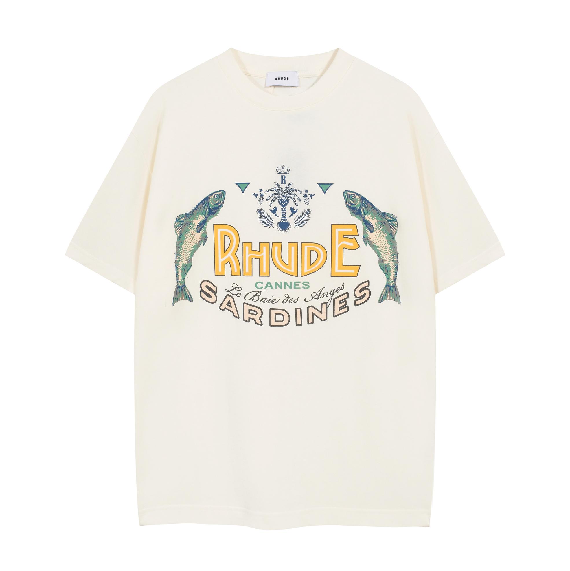 Rhude Cannes Sardines Vintage White Graphic T-Shirt