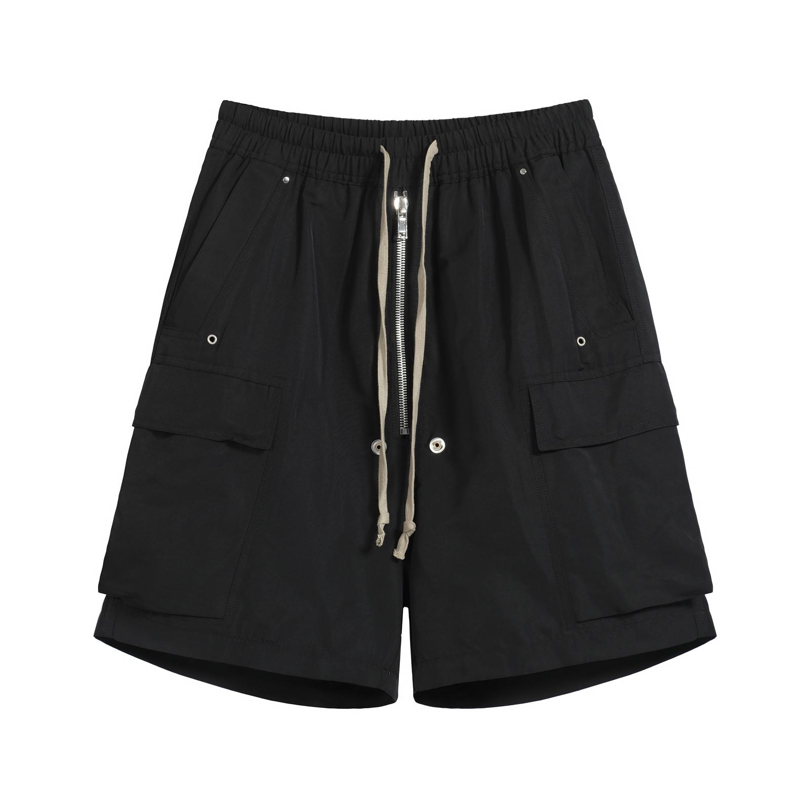Rick Owens Black Drawstring Cargo Shorts - Luxury Darkwear