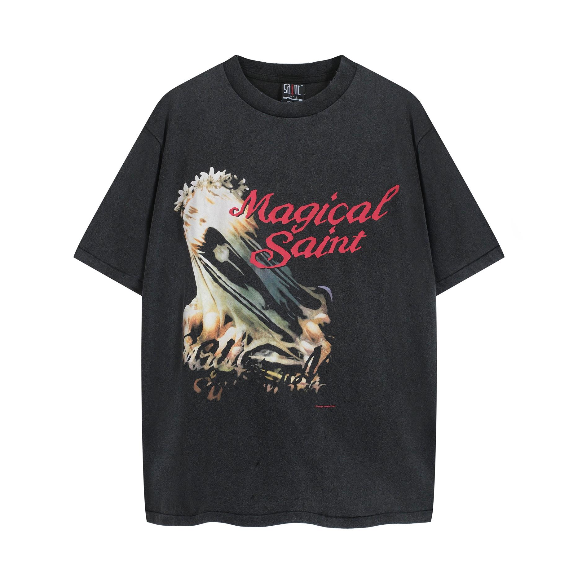SAINT Mxxxxxx Magical Saint Vintage Black Distressed T-Shirt