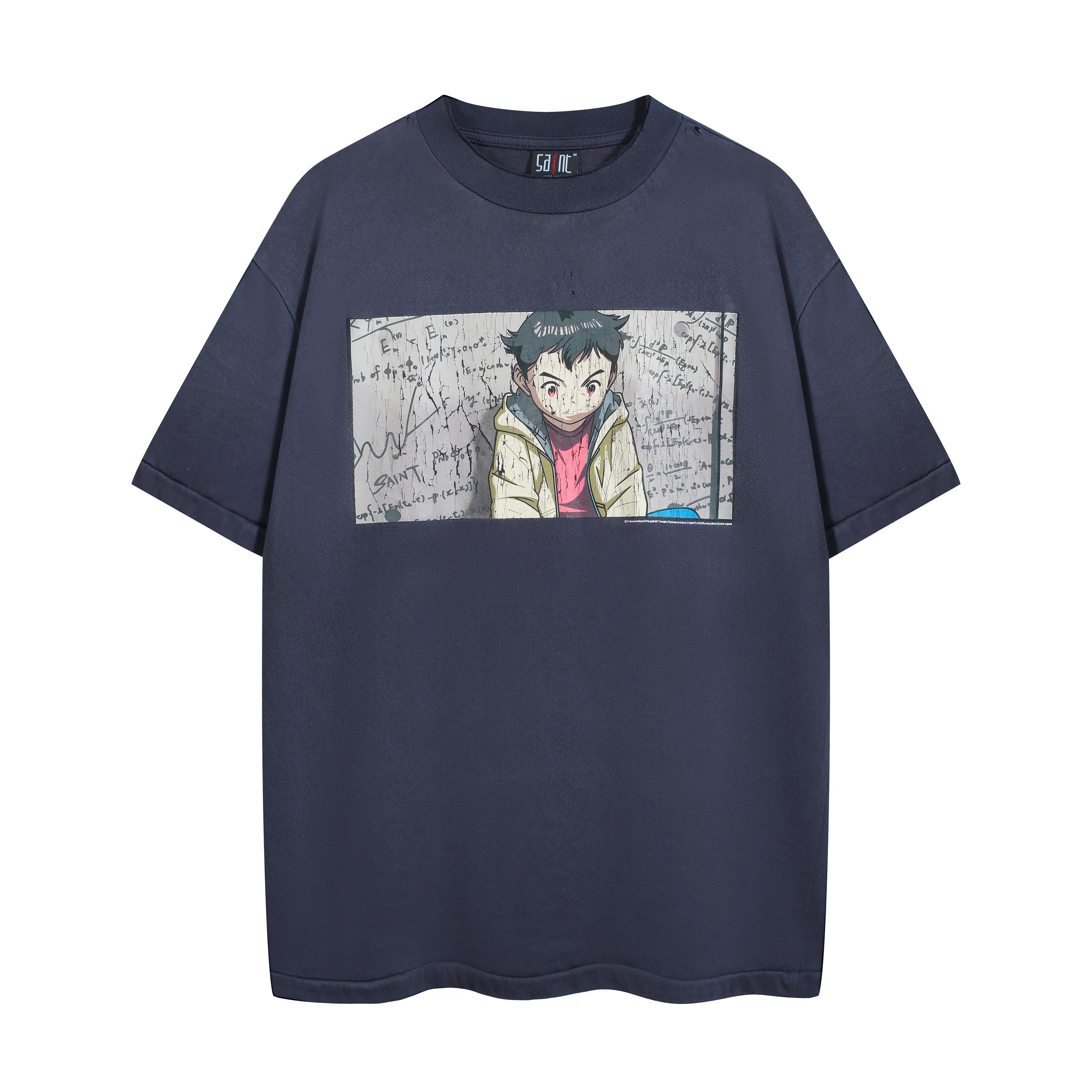Pluto/Astro Boy Manga Panel Graphic Washed Navy T-Shirt