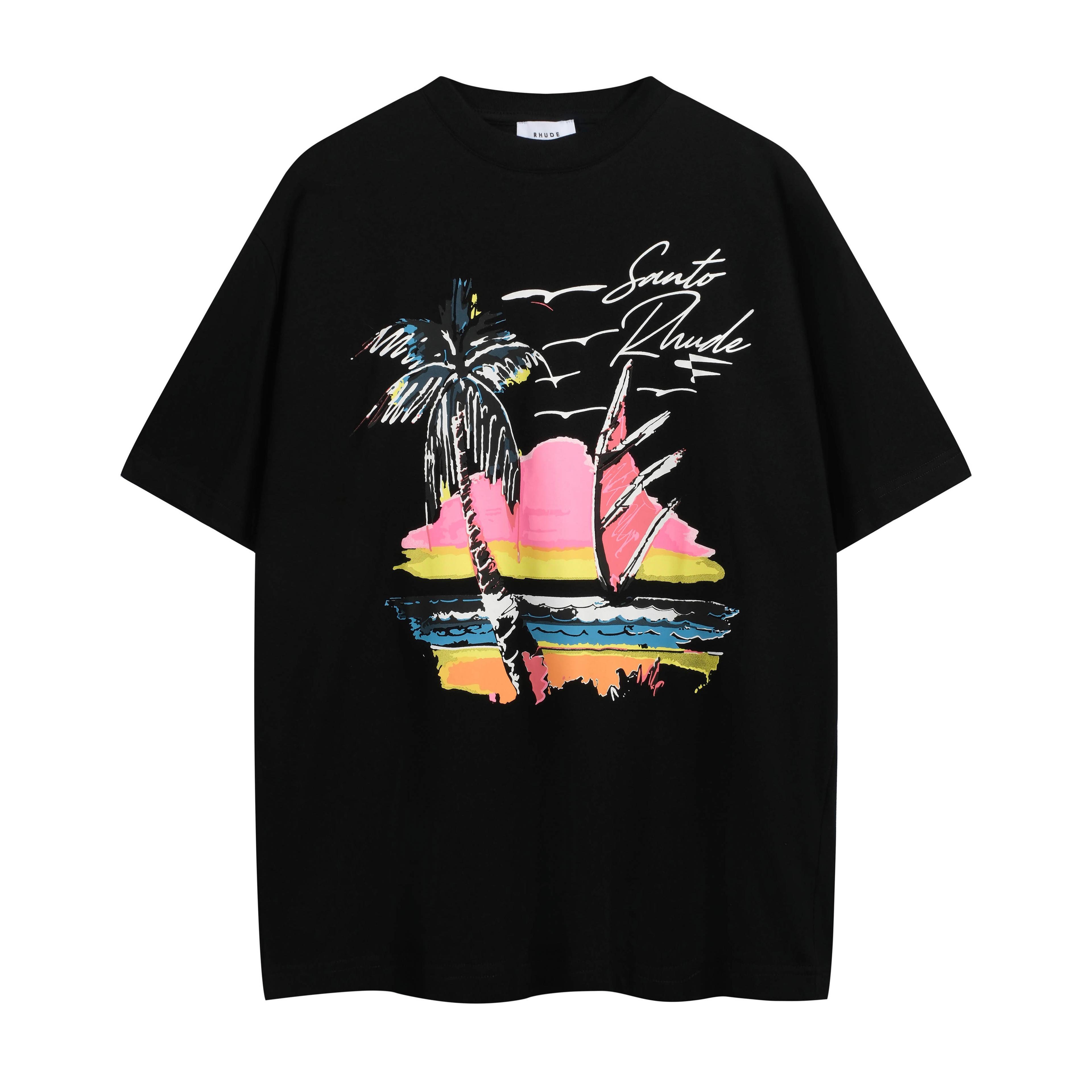 Rhude Black "Santo Rhude" Vintage Beach Graphic T-Shirt