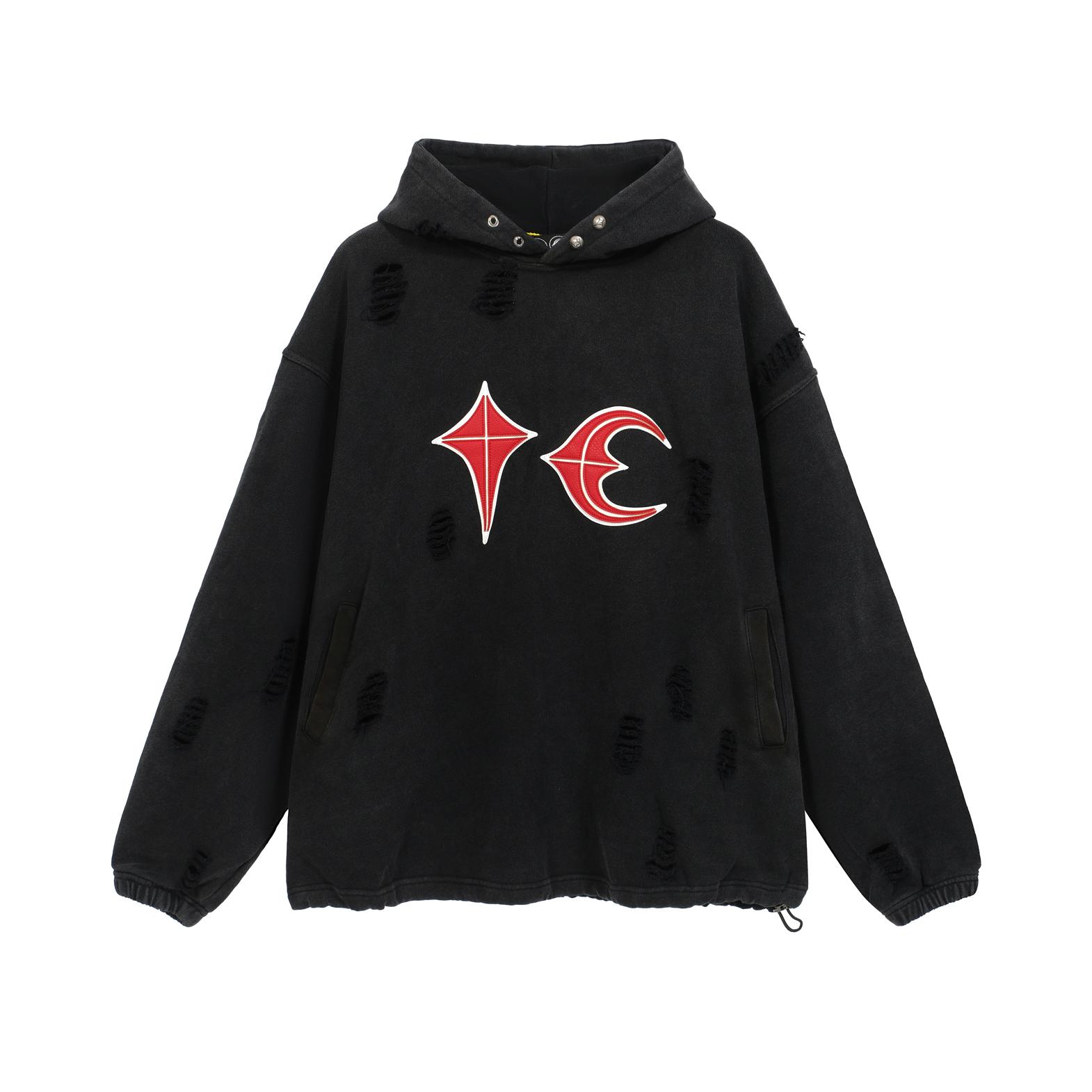 THUG CLUB Black Distressed Oversized Patch Hoodie