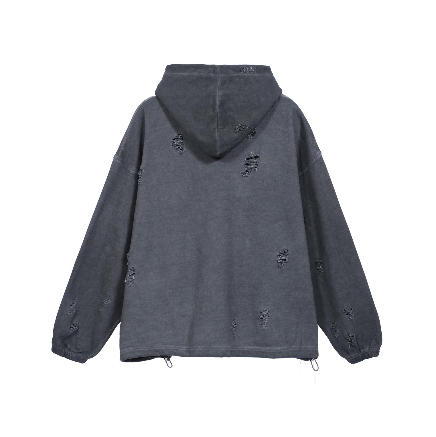 THUG CLUB Oversized Distressed Pigment Hoodie