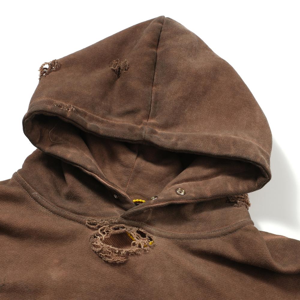 THUG CLUB Brown Distressed Oversized Pigment Hoodie