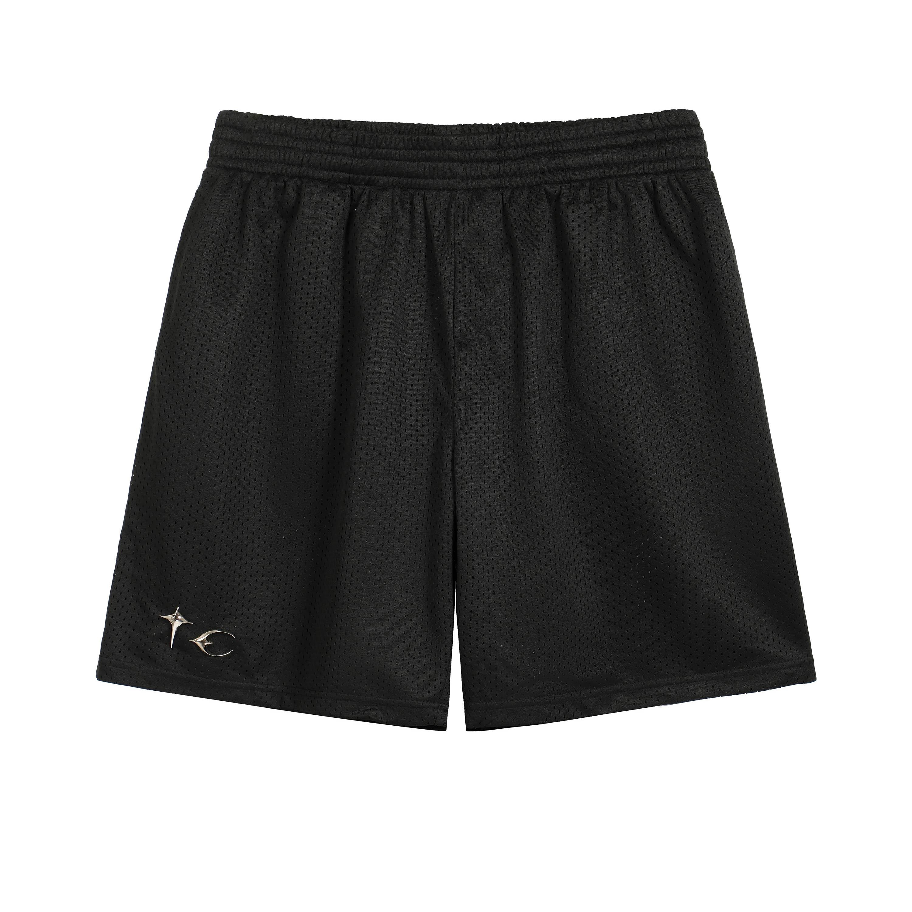 THUG CLUB Black Lightweight Mesh Shorts with TC Logo Detail