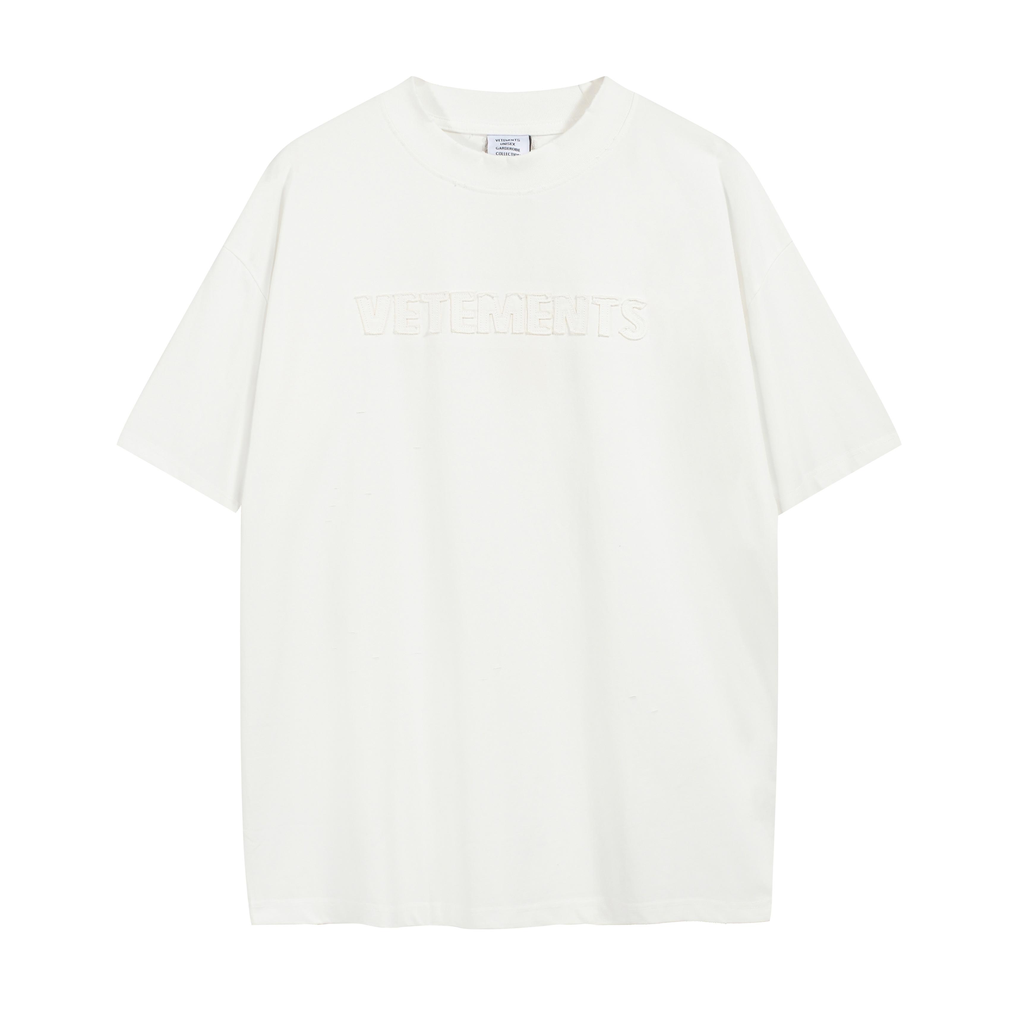 Vetements Black Oversized Embroidered Logo Distressed T-Shirt