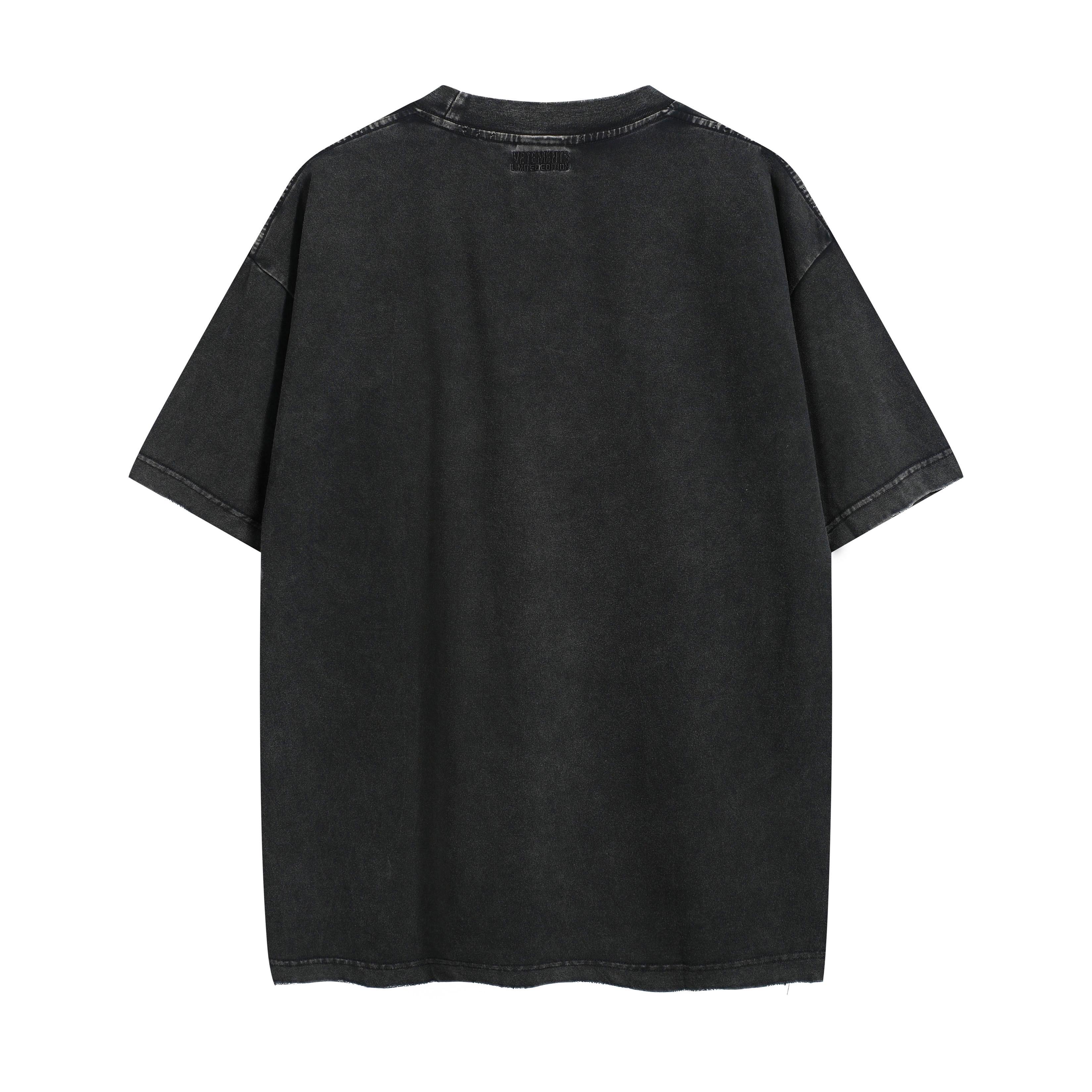 Vetements Black Oversized Embroidered Logo Distressed T-Shirt