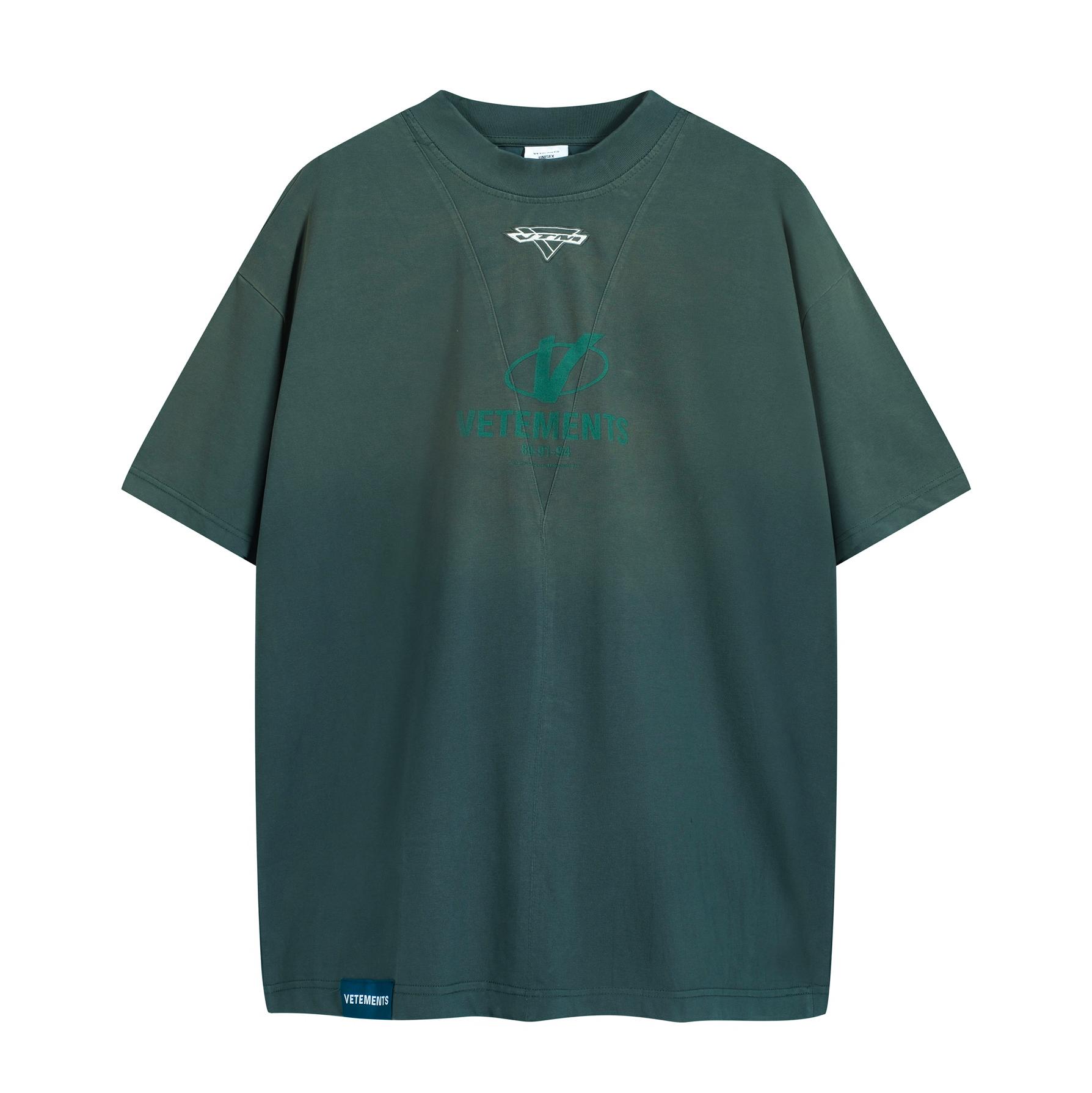 Vetements Washed Black Oversized V-Logo Distressed T-Shirt