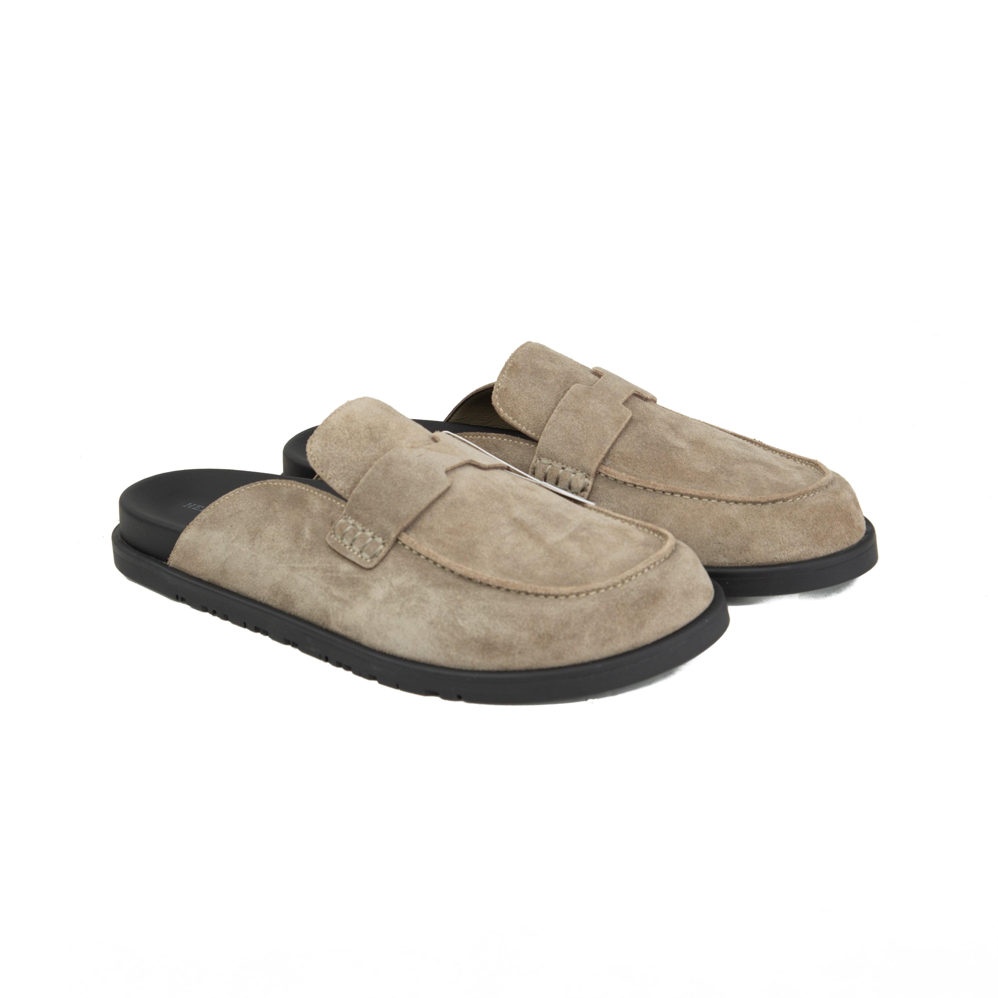 Shop Hermès Ancora mules in Etoupe suede