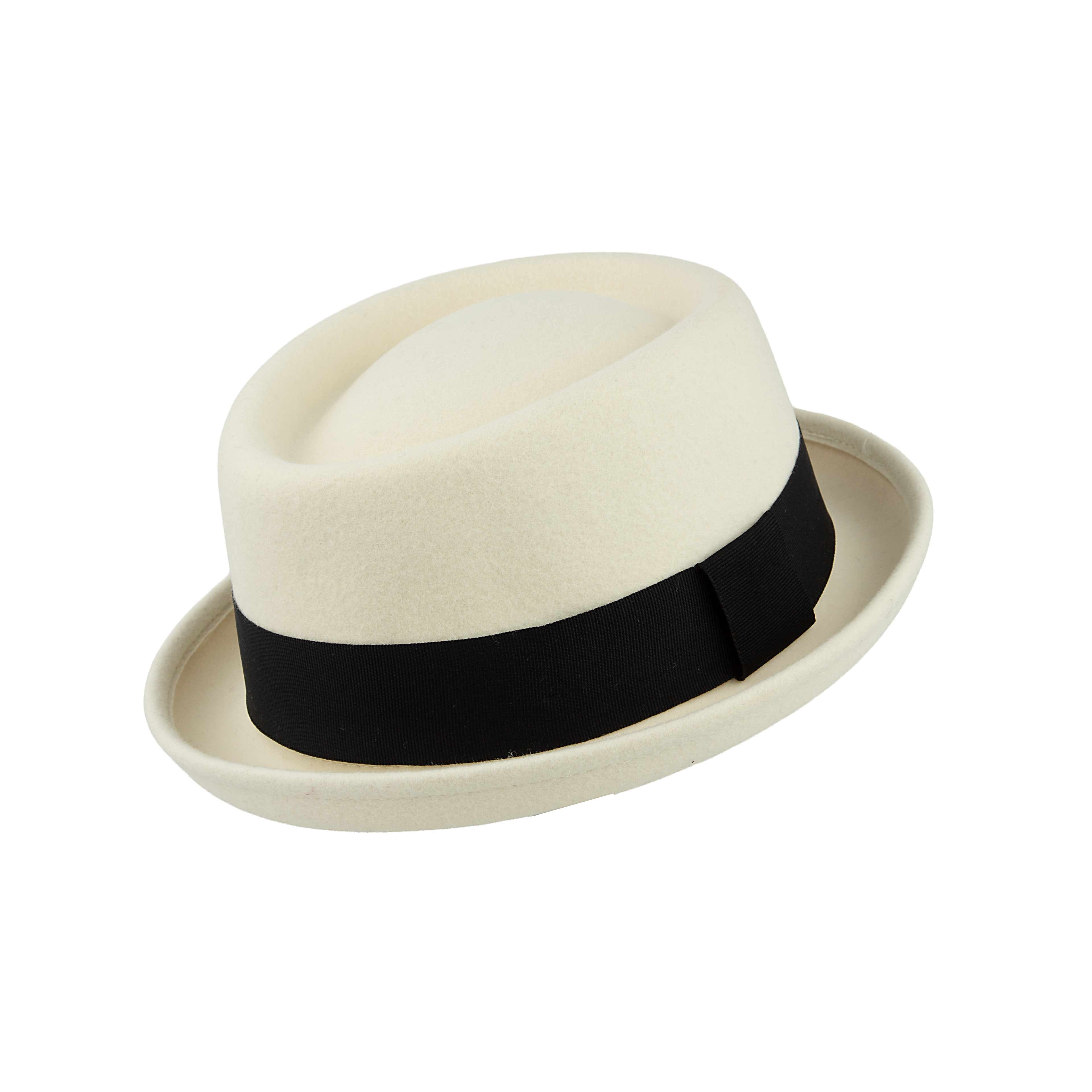 Discover the Ivory Wool Felt Pork Pie Hat.