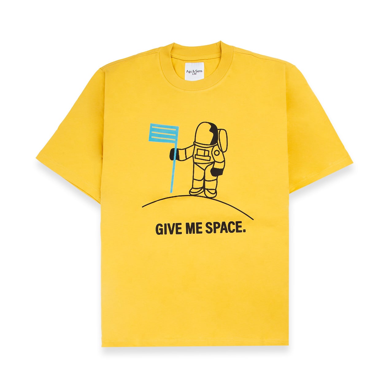 Agu & Sons "Give Me Space" Yellow T-Shirt featuring astronaut graphic.