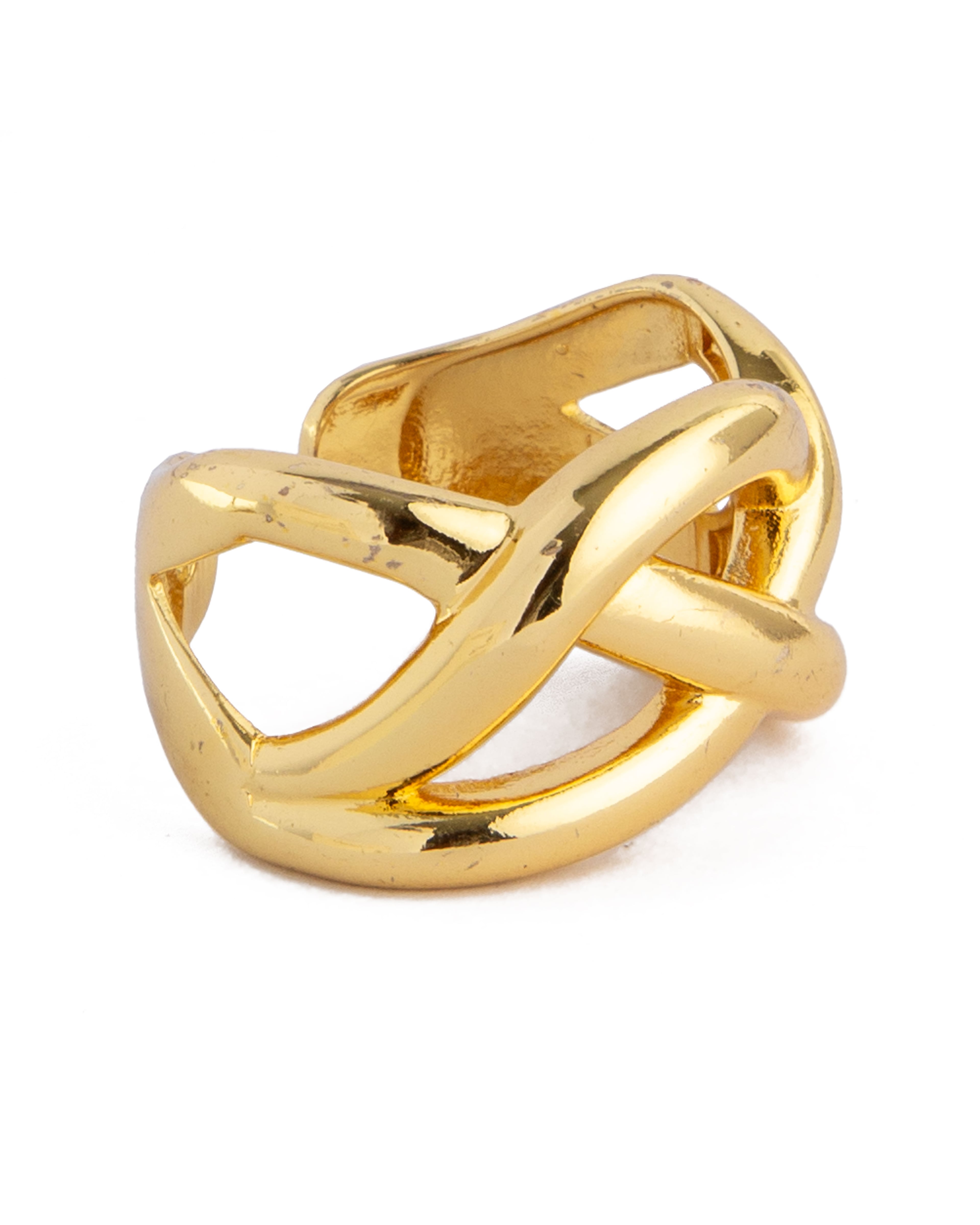 Bold criss-cross design gold statement ring for men and women