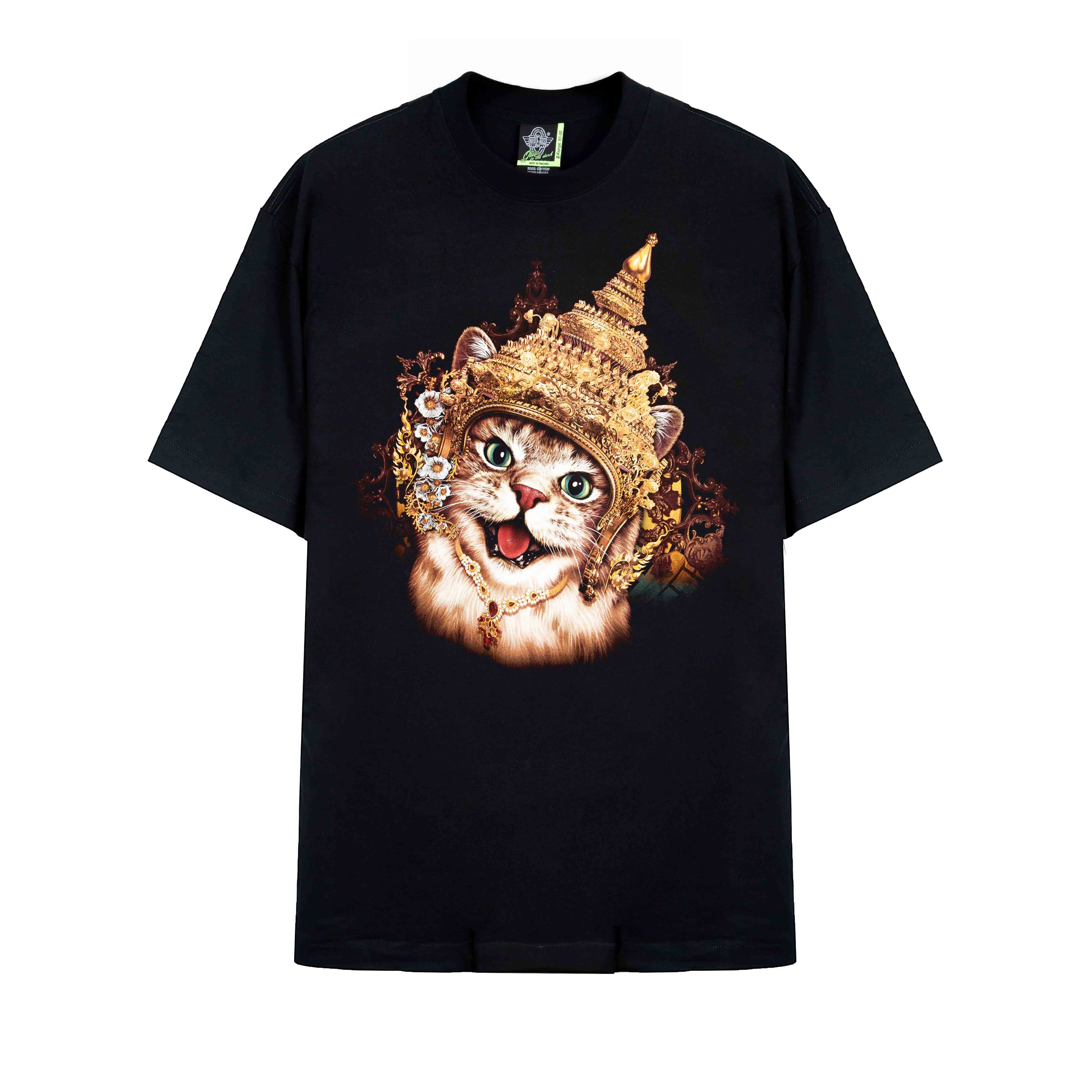 Rock Eagle Cat in Thai Headdress Black Graphic T-Shirt Unisex