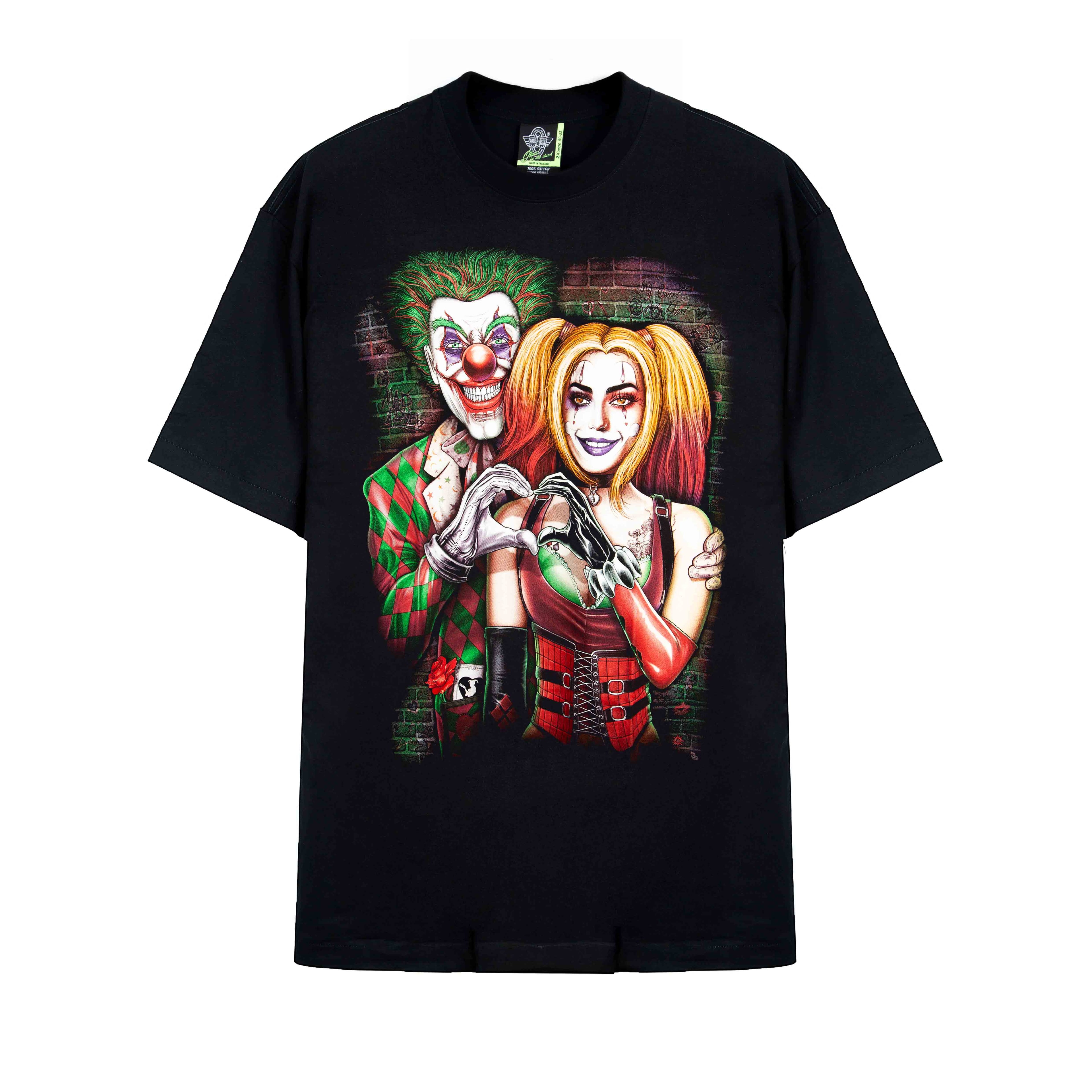 Rock Eagle Clown Couple Graphic T-Shirt - Black Unisex Tee