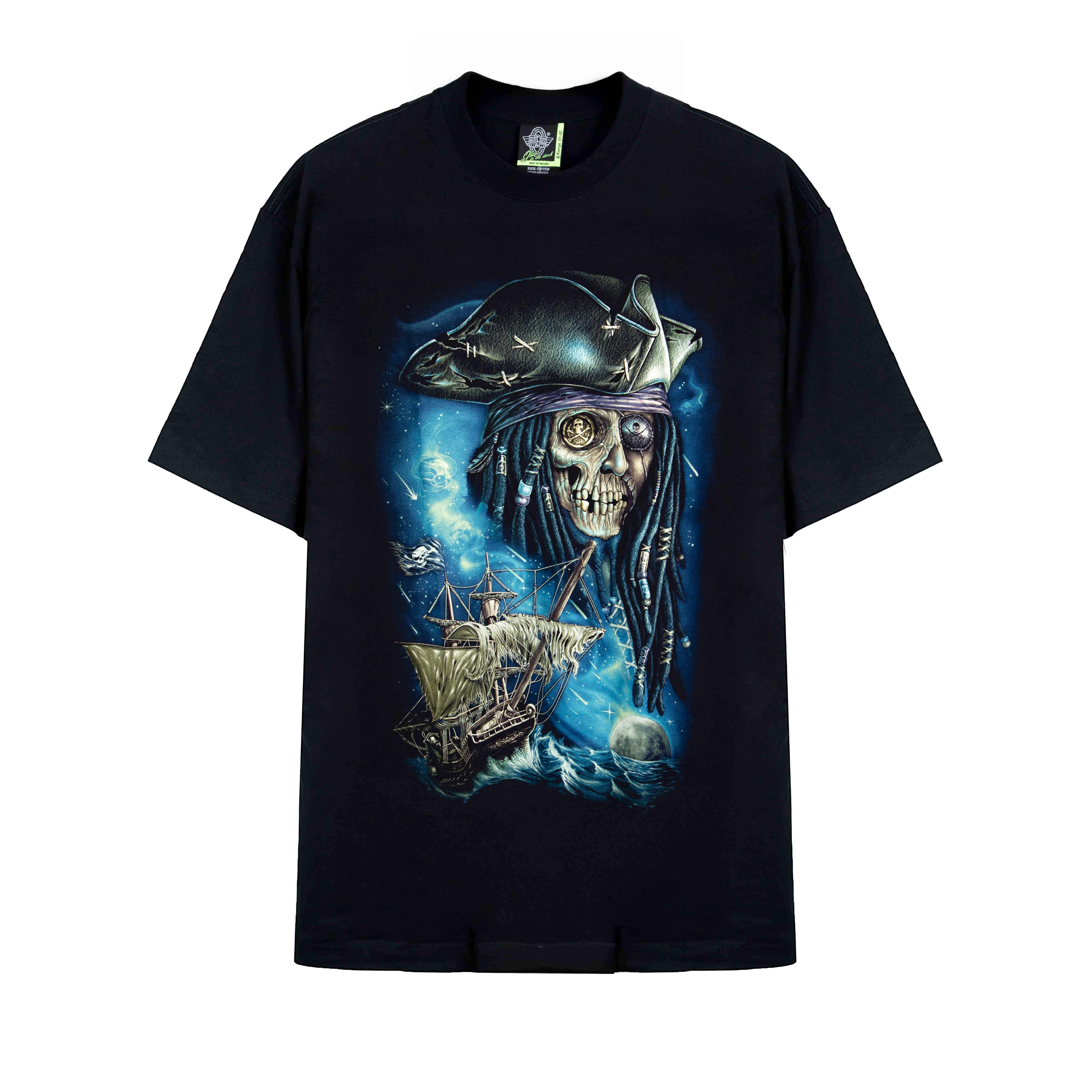 Rock Eagle Pirate Skull Ship Glow T-Shirt | Gothic Biker T-Shirt