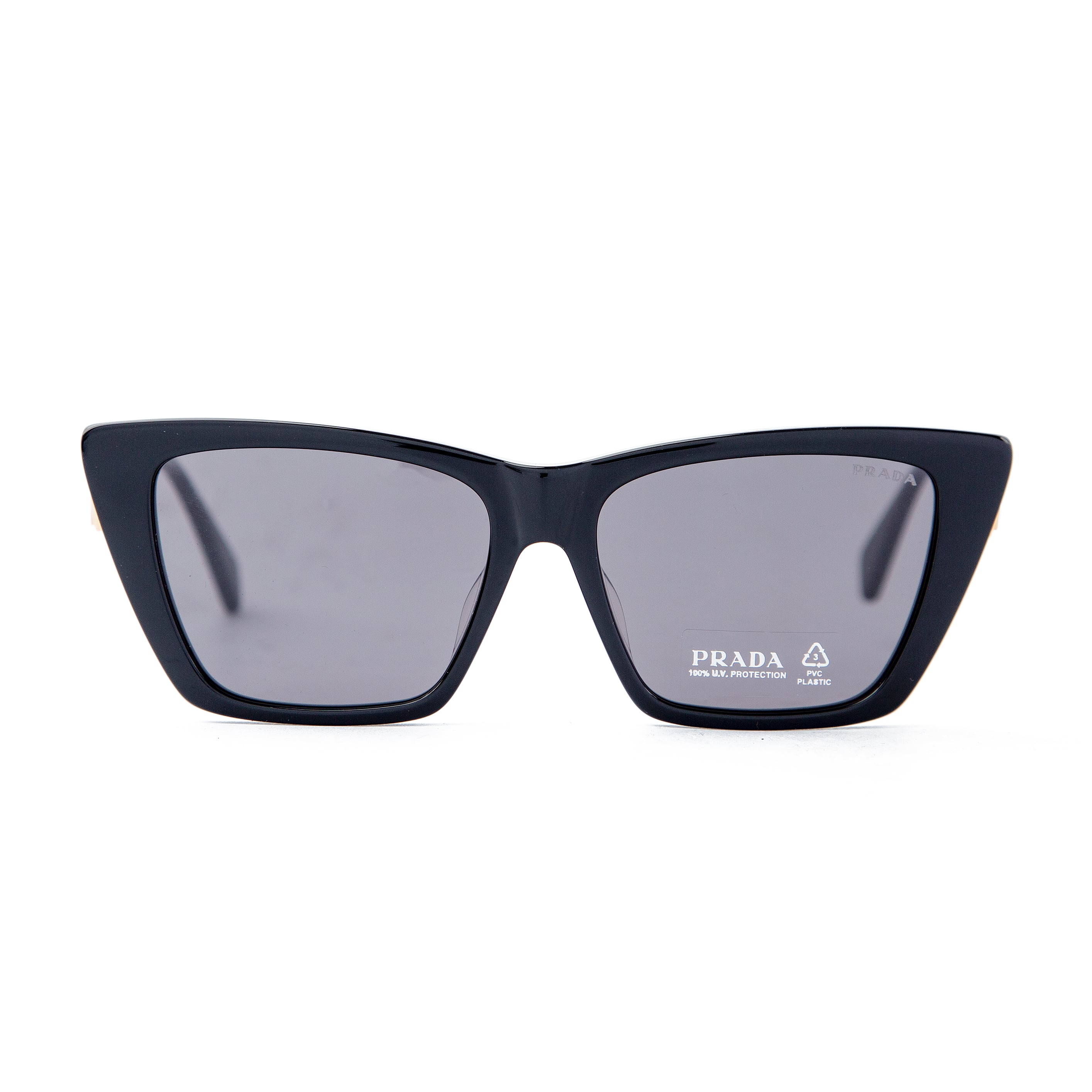 Prada Geometric Black Cat-Eye Sunglasses with Gold Metallic Temples – Luxury men's Eyewear with Gradient Lenses in an Elegant Prada Case