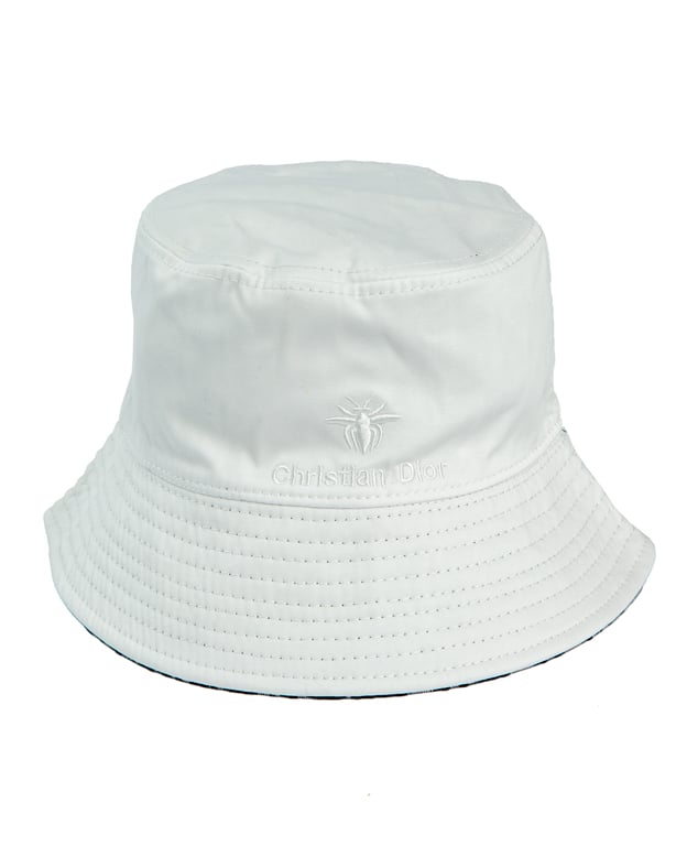 Christian Dior Embroidered Bucket Hat, White, White/Silver Logo, Unisex