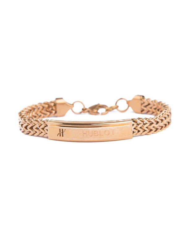Hublot gold braided metal bracelet with logo plate
