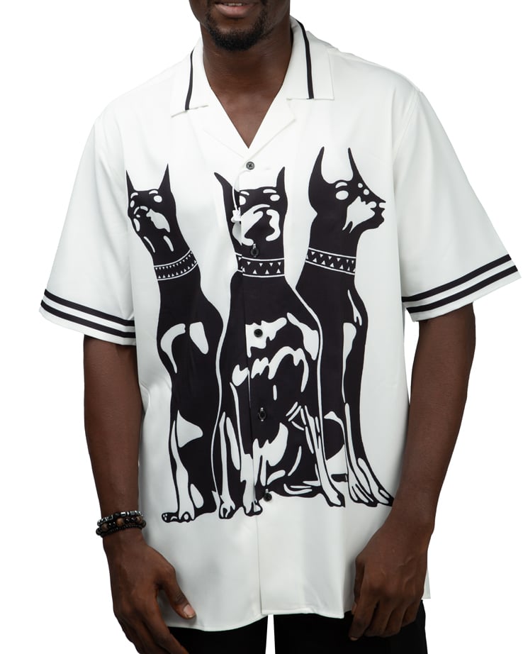White shirt with black Doberman print Silk Shirt