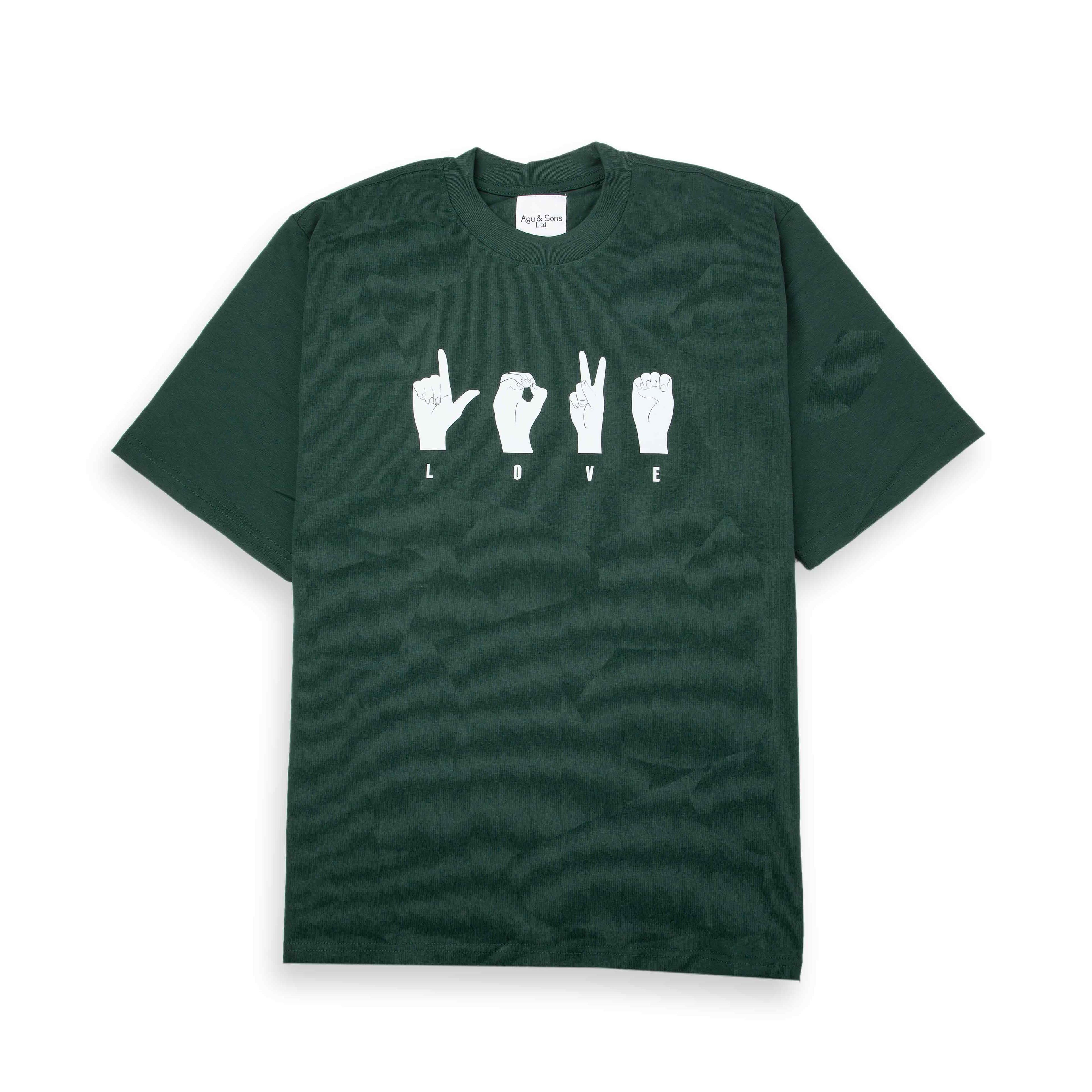 Agu & Sons Dark Green "LOVE" ASL Graphic T-Shirt