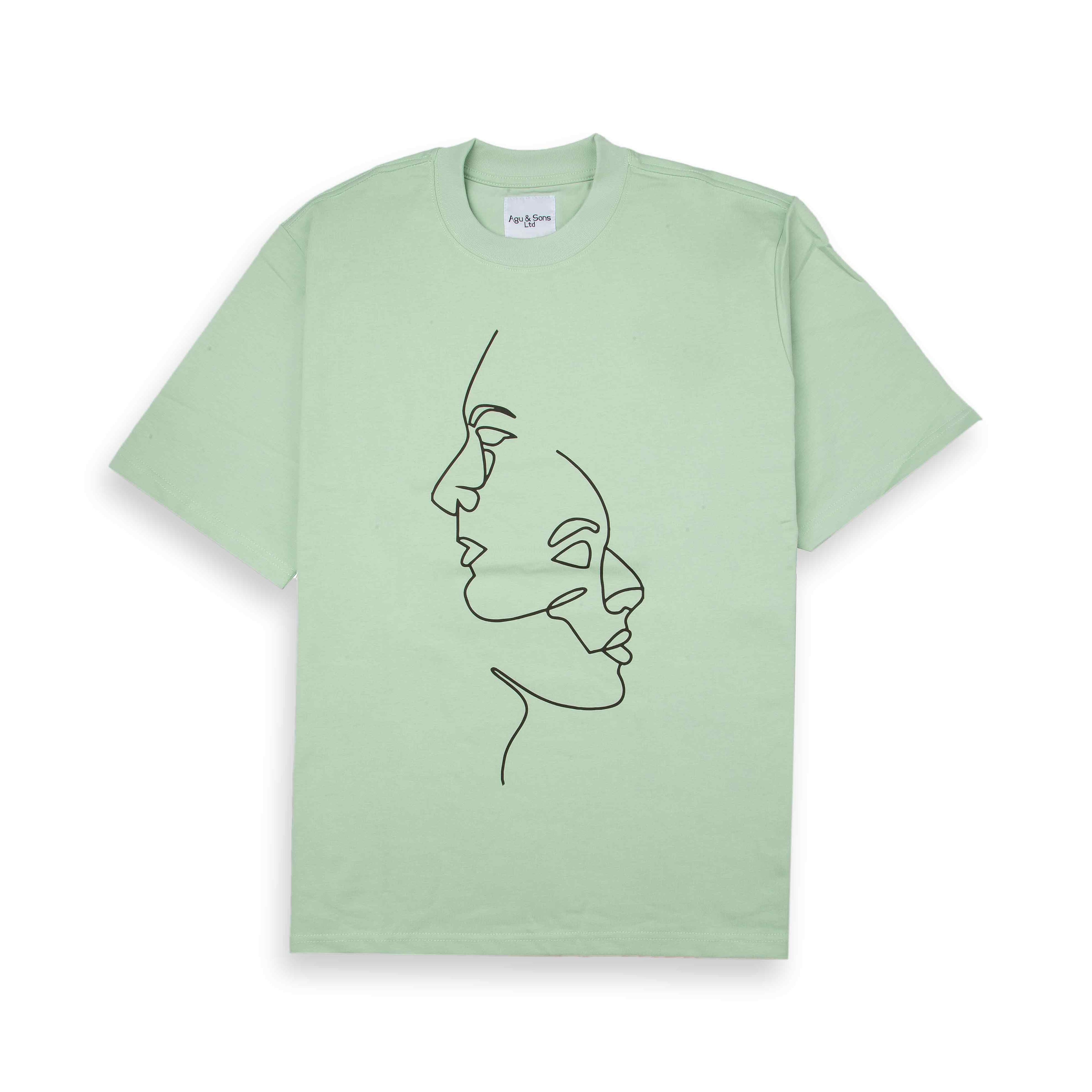 Agu & Sons Ltd Mint Green Abstract Faces T-Shirt for women.