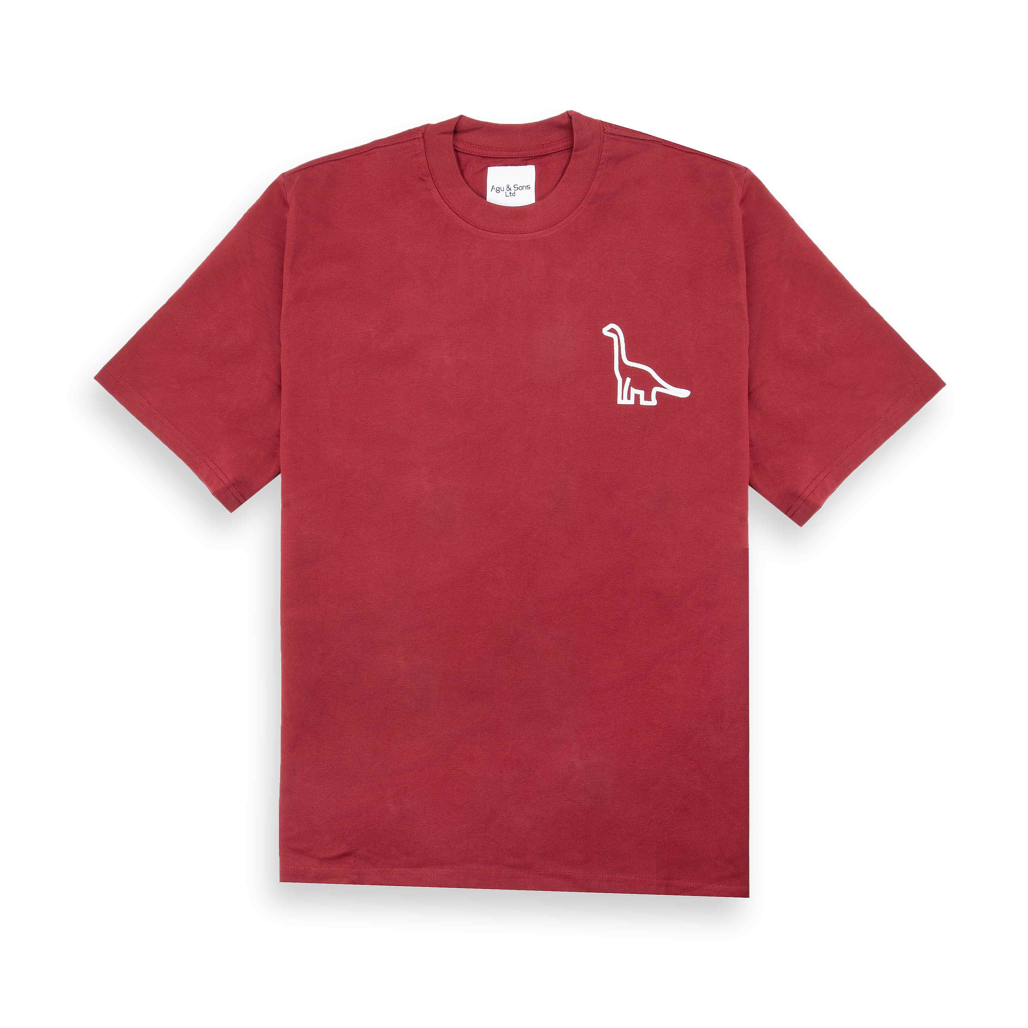 Agu & Sons washed red t-shirt with dinosaur embroidery"