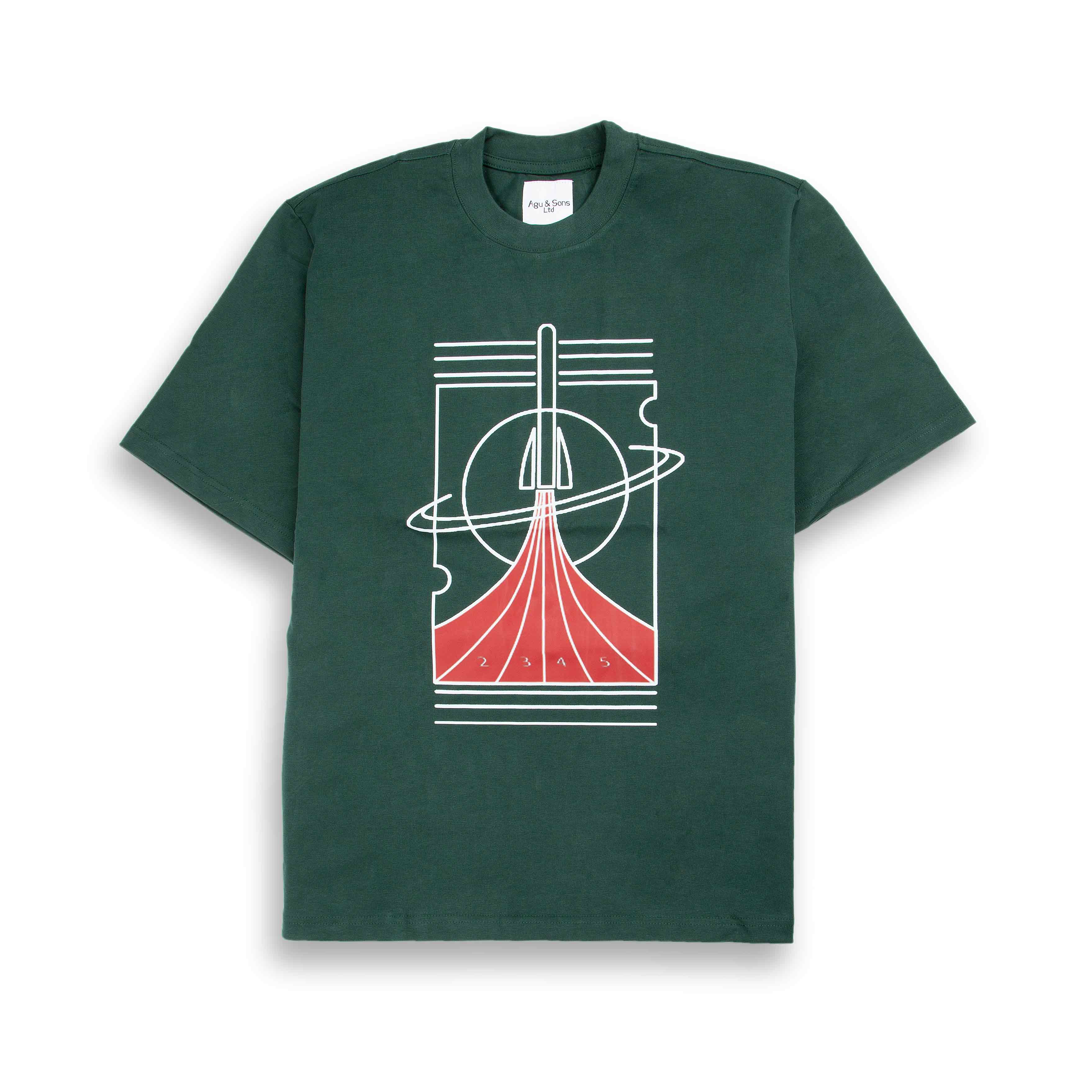 Agu & Sons Retro Rocket Graphic T-Shirt in Dark Green