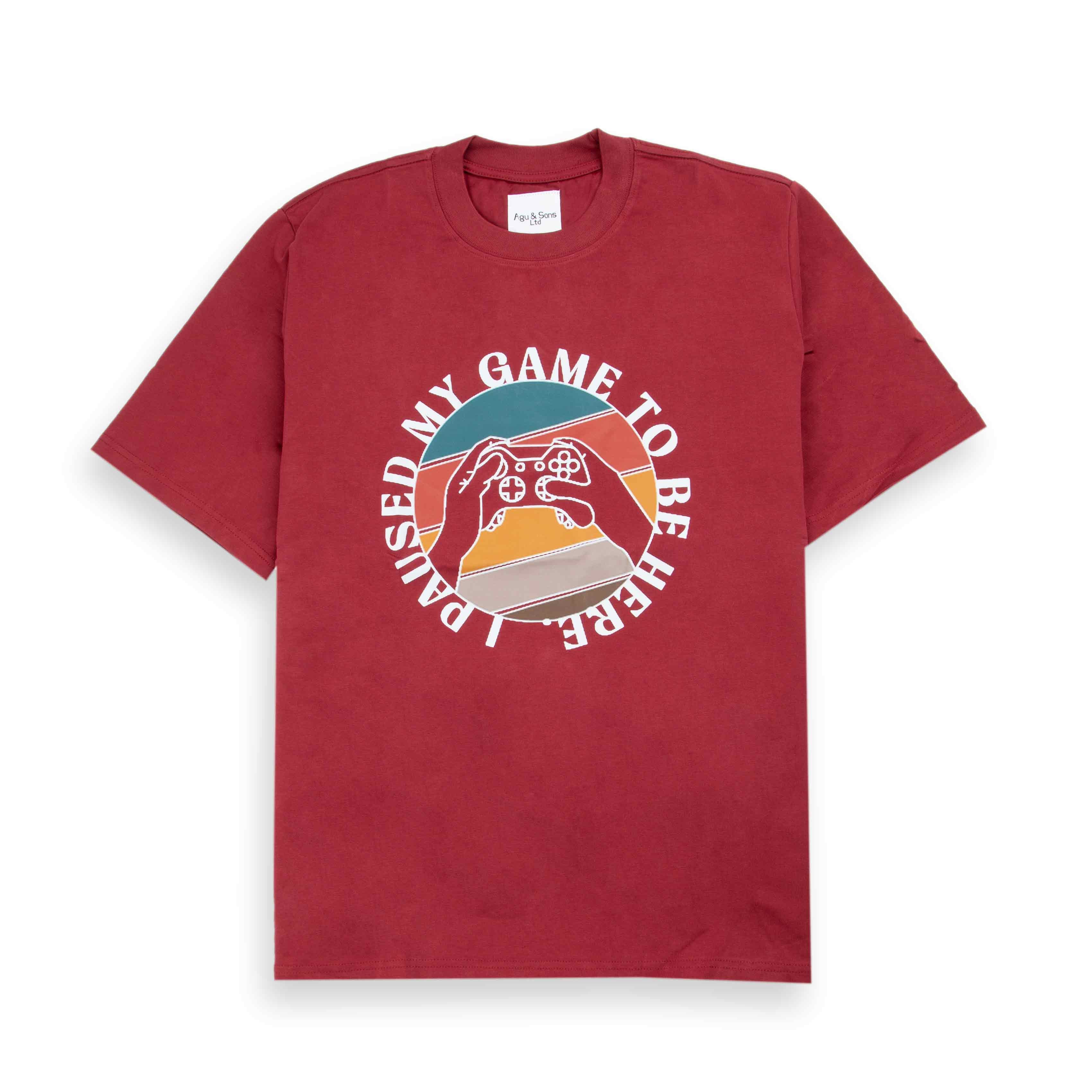  Agu & Sons Ltd Maroon "Paused My Game" Gamer Unisex Tee