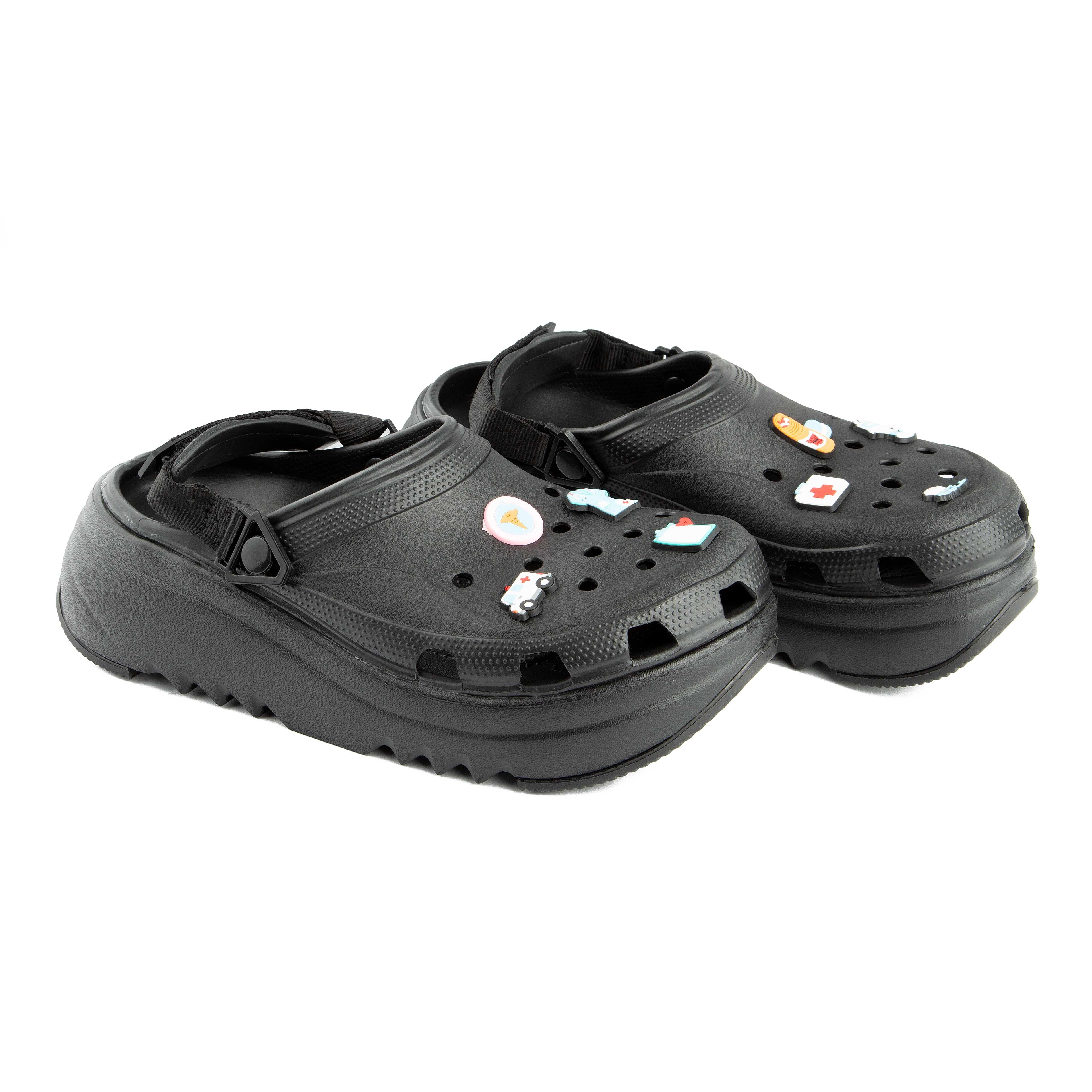Black Platform Clogs with Assorted Decorative Charms
