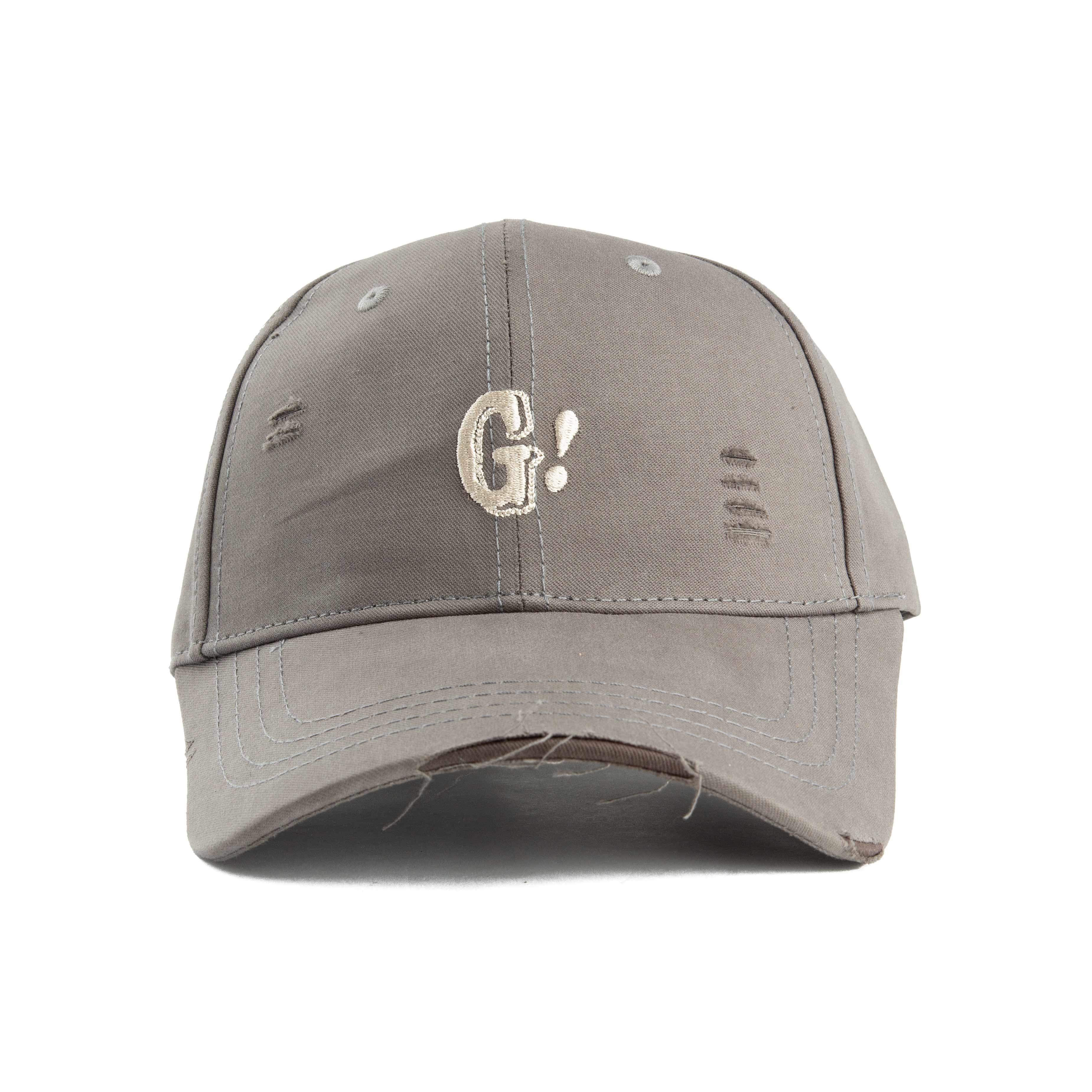 Distressed "G!" Embroidered Taupe Baseball Cap