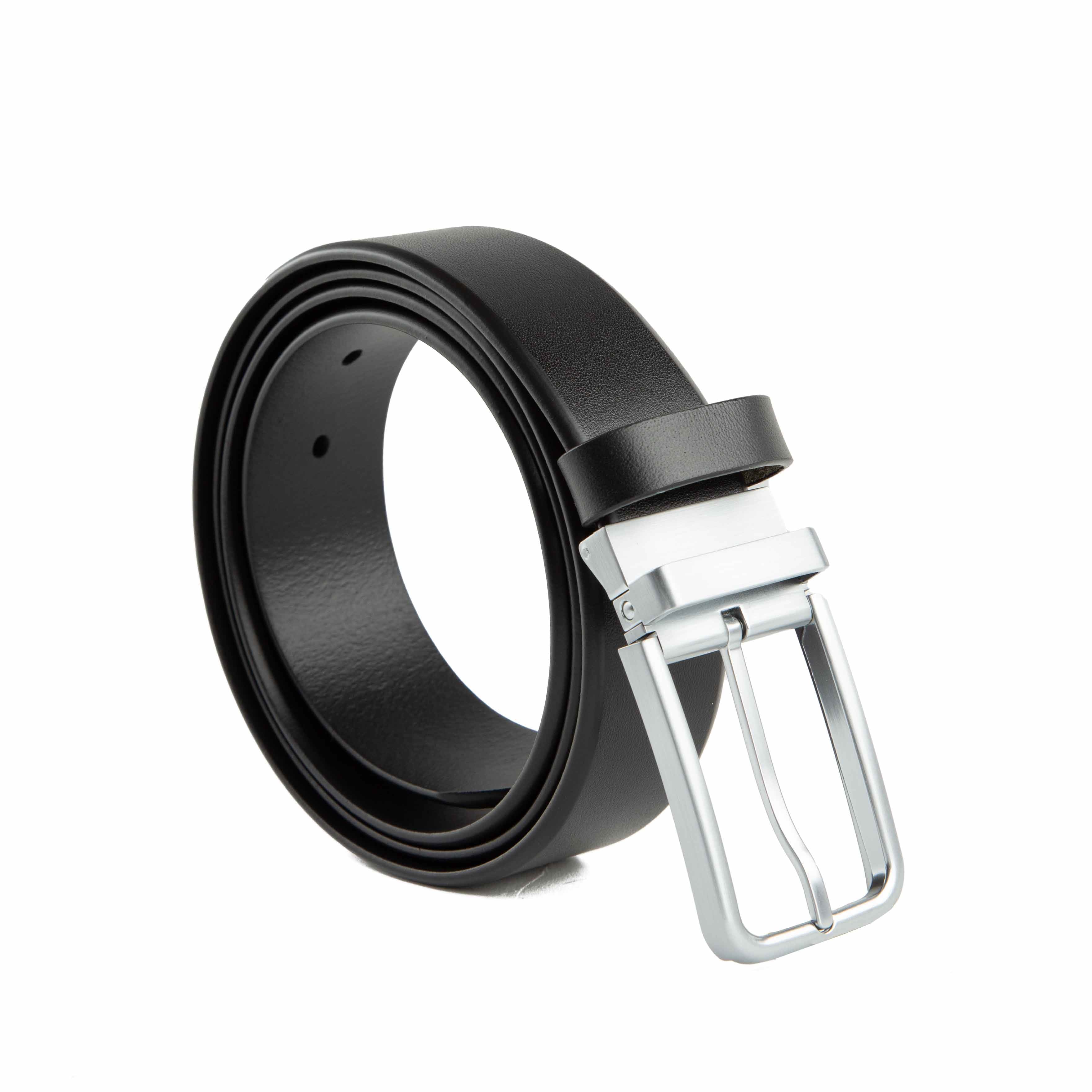 Agu & Son Ltd Men's Classic Black Leather Belt with Polished Silver Buckle - Essential Agu & Son Ltd Belt